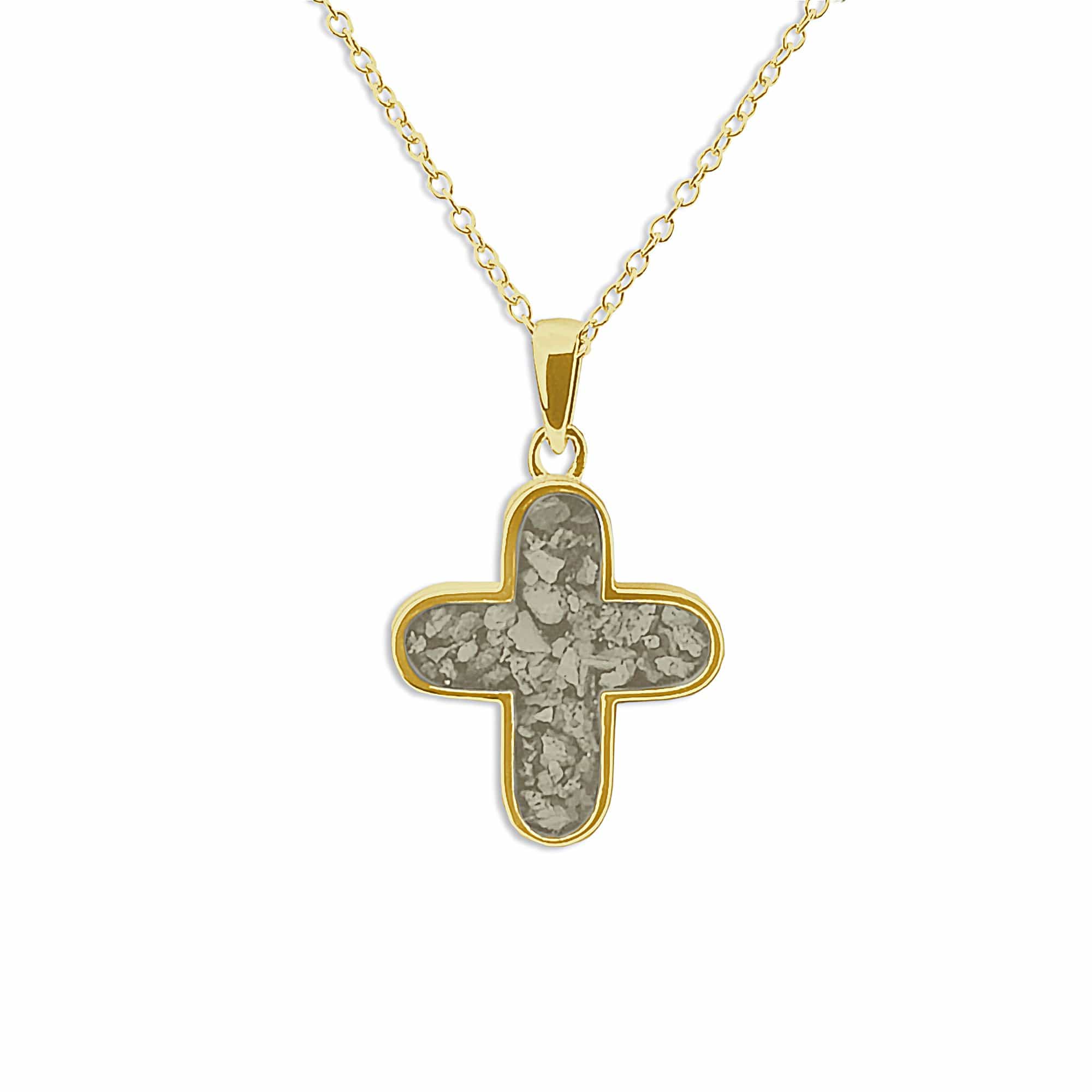 EverWith Unisex Rounded Cross Memorial Ashes Pendant 9k Yellow Gold Transparent