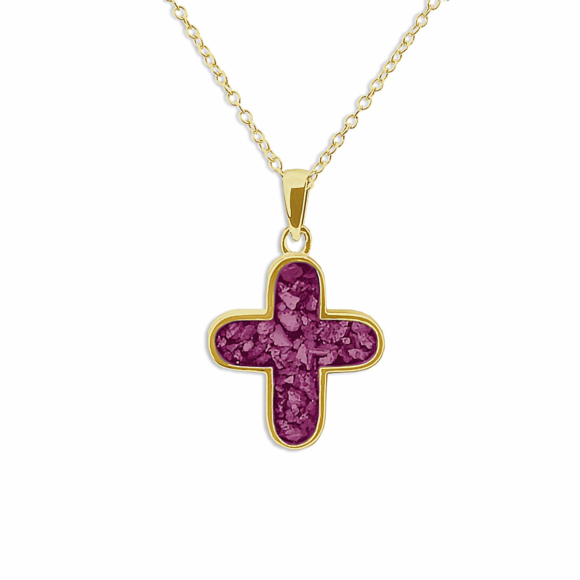 EverWith Unisex Rounded Cross Memorial Ashes Pendant 9k Yellow Gold Violet