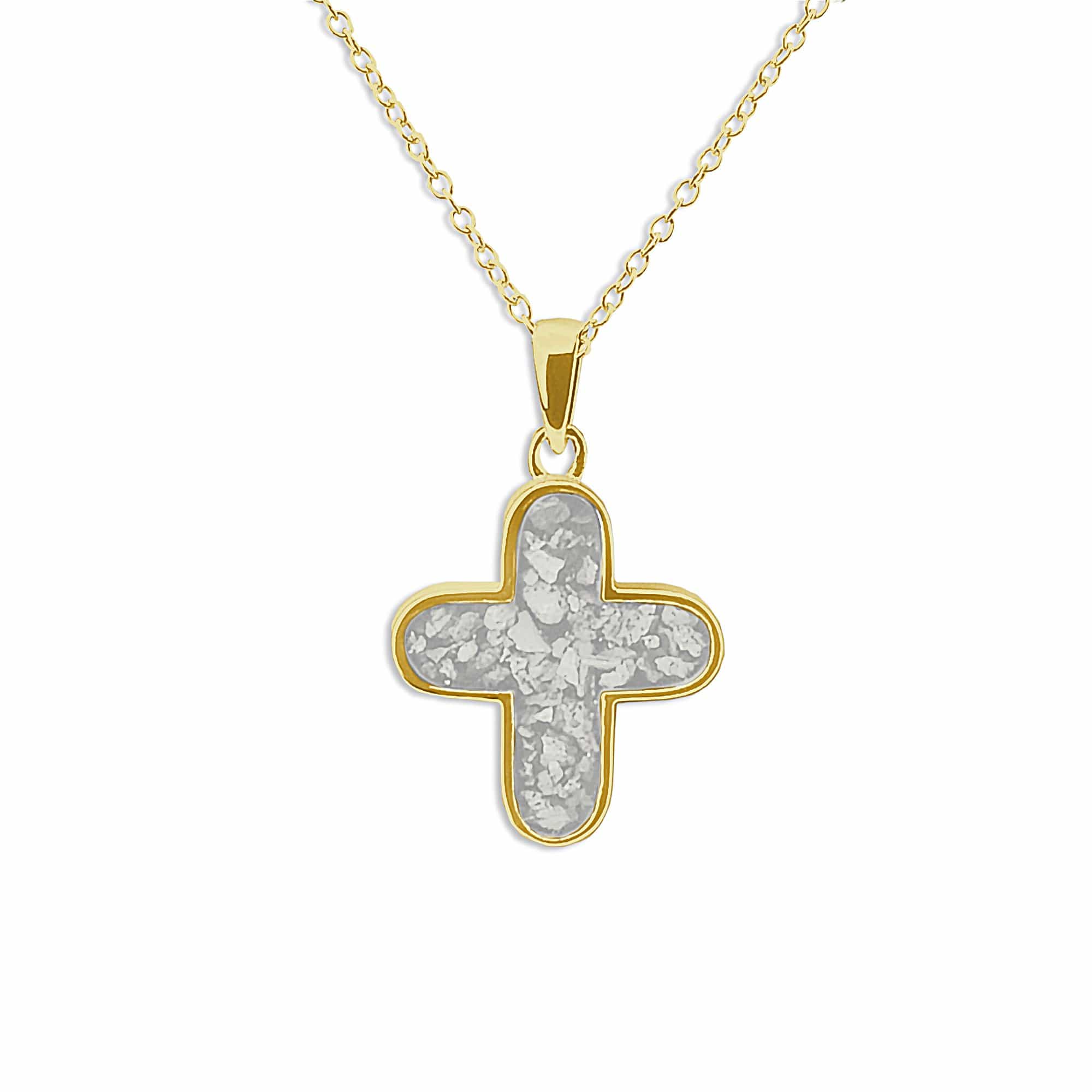 EverWith Unisex Rounded Cross Memorial Ashes Pendant 9k Yellow Gold White