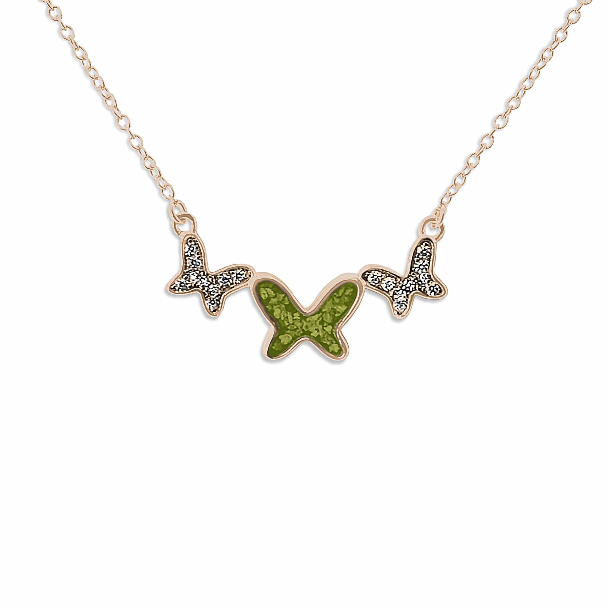 EverWith Ladies Butterflies Memorial Ashes Necklace with Fine Crystals 9k Rose Gold Green