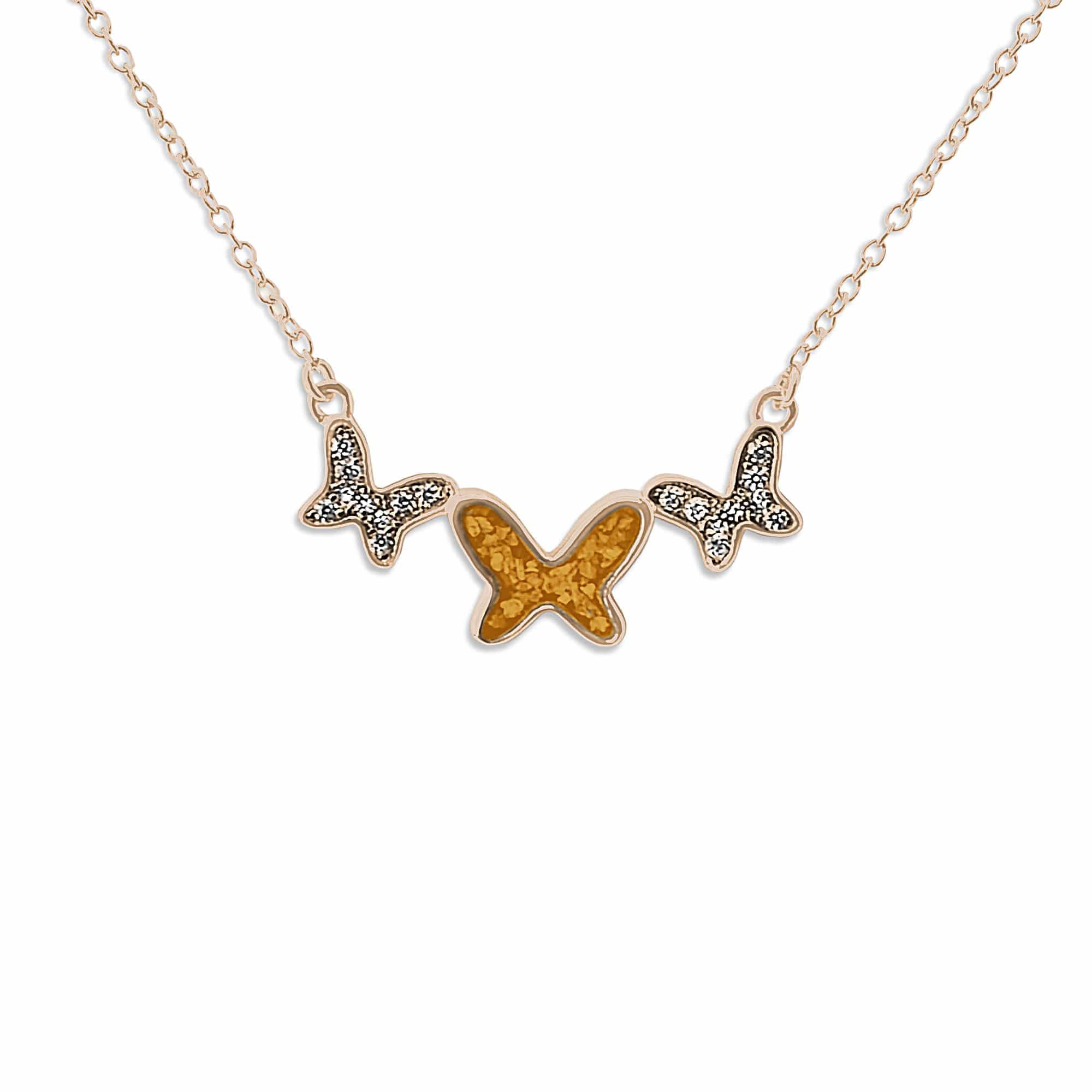 EverWith Ladies Butterflies Memorial Ashes Necklace with Fine Crystals 9k Rose Gold Orange