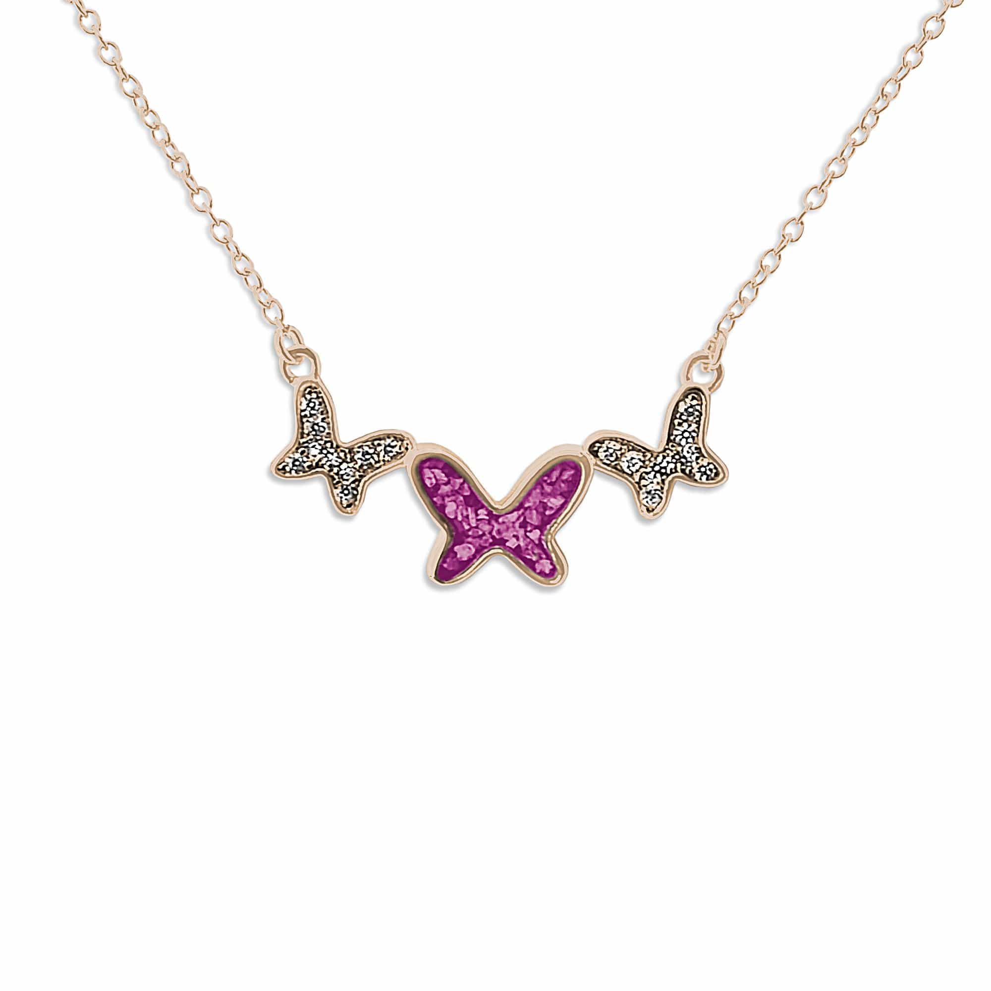 EverWith Ladies Butterflies Memorial Ashes Necklace with Fine Crystals 9k Rose Gold Pink