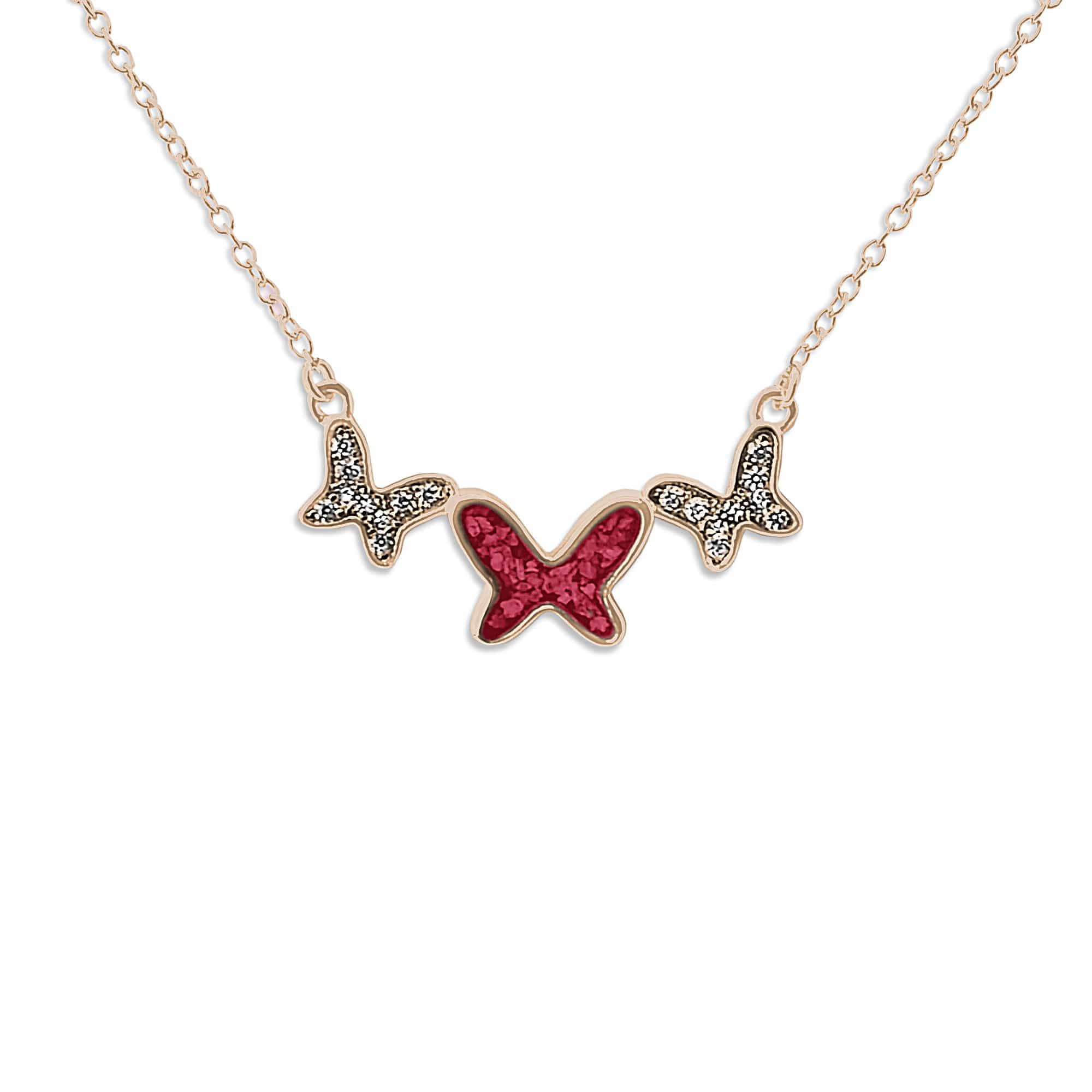 EverWith Ladies Butterflies Memorial Ashes Necklace with Fine Crystals 9k Rose Gold Red