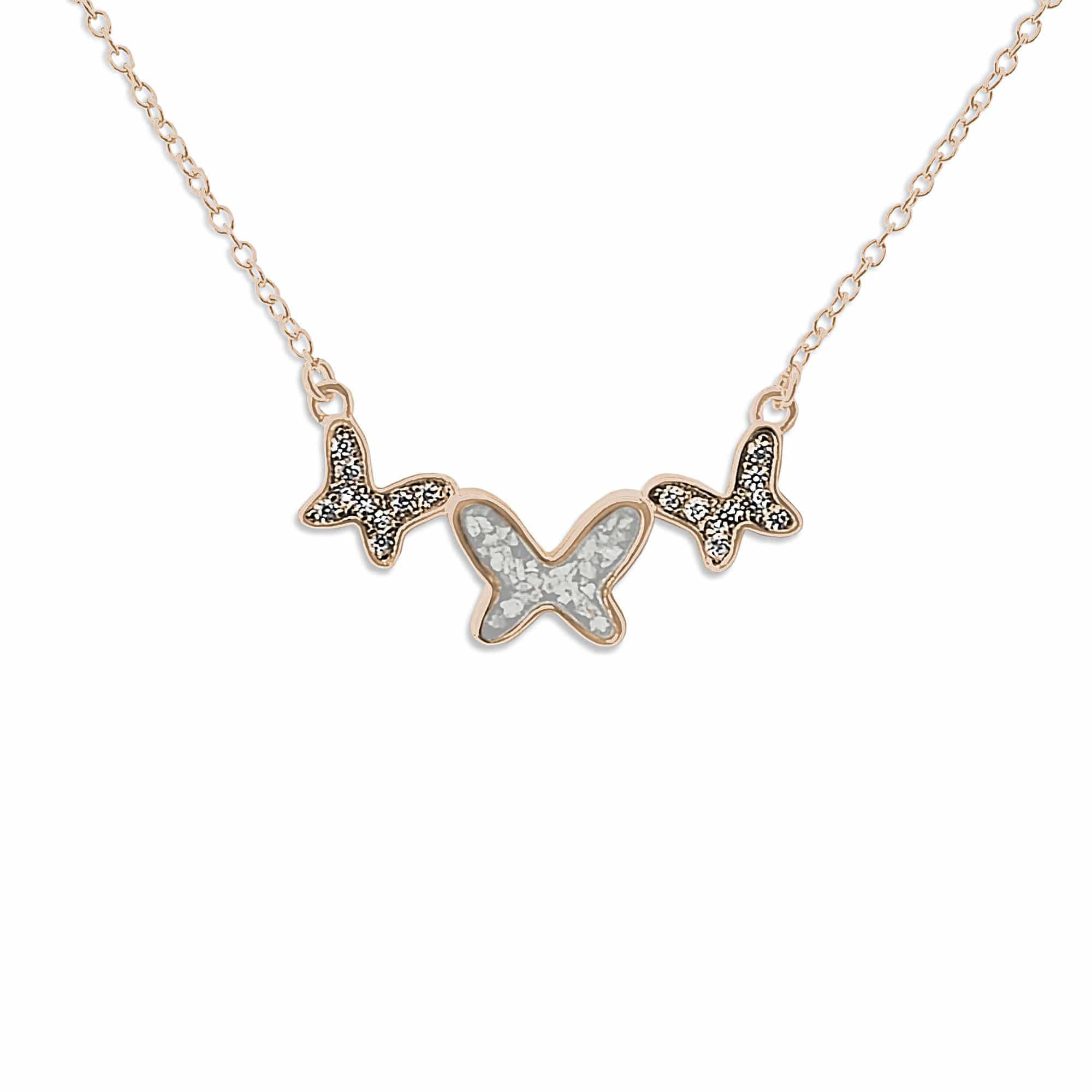 EverWith Ladies Butterflies Memorial Ashes Necklace with Fine Crystals 9k Rose Gold White