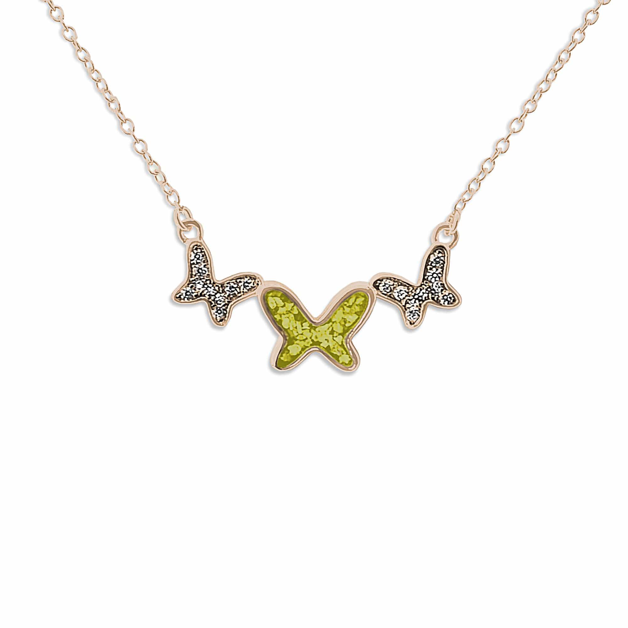 EverWith Ladies Butterflies Memorial Ashes Necklace with Fine Crystals 9k Rose Gold Yellow