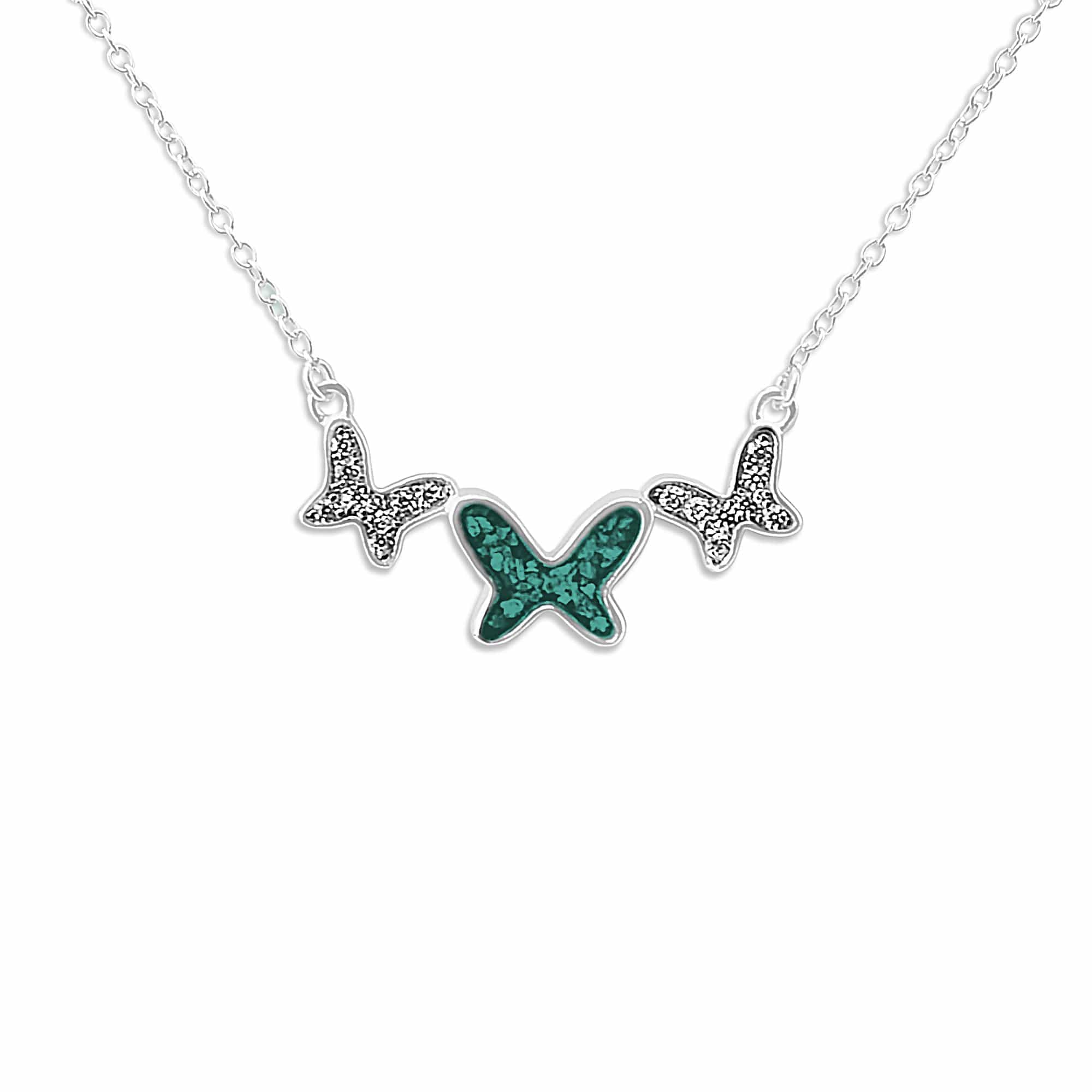 EverWith Ladies Butterflies Memorial Ashes Necklace with Fine Crystals Aqua