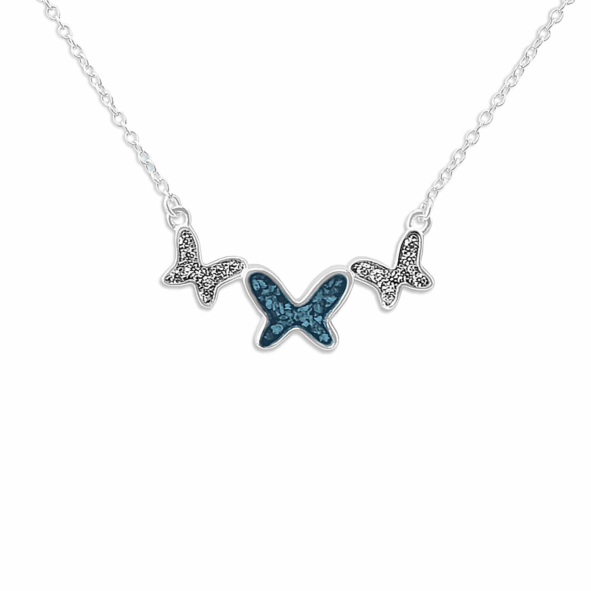 EverWith Ladies Butterflies Memorial Ashes Necklace with Fine Crystals Blue