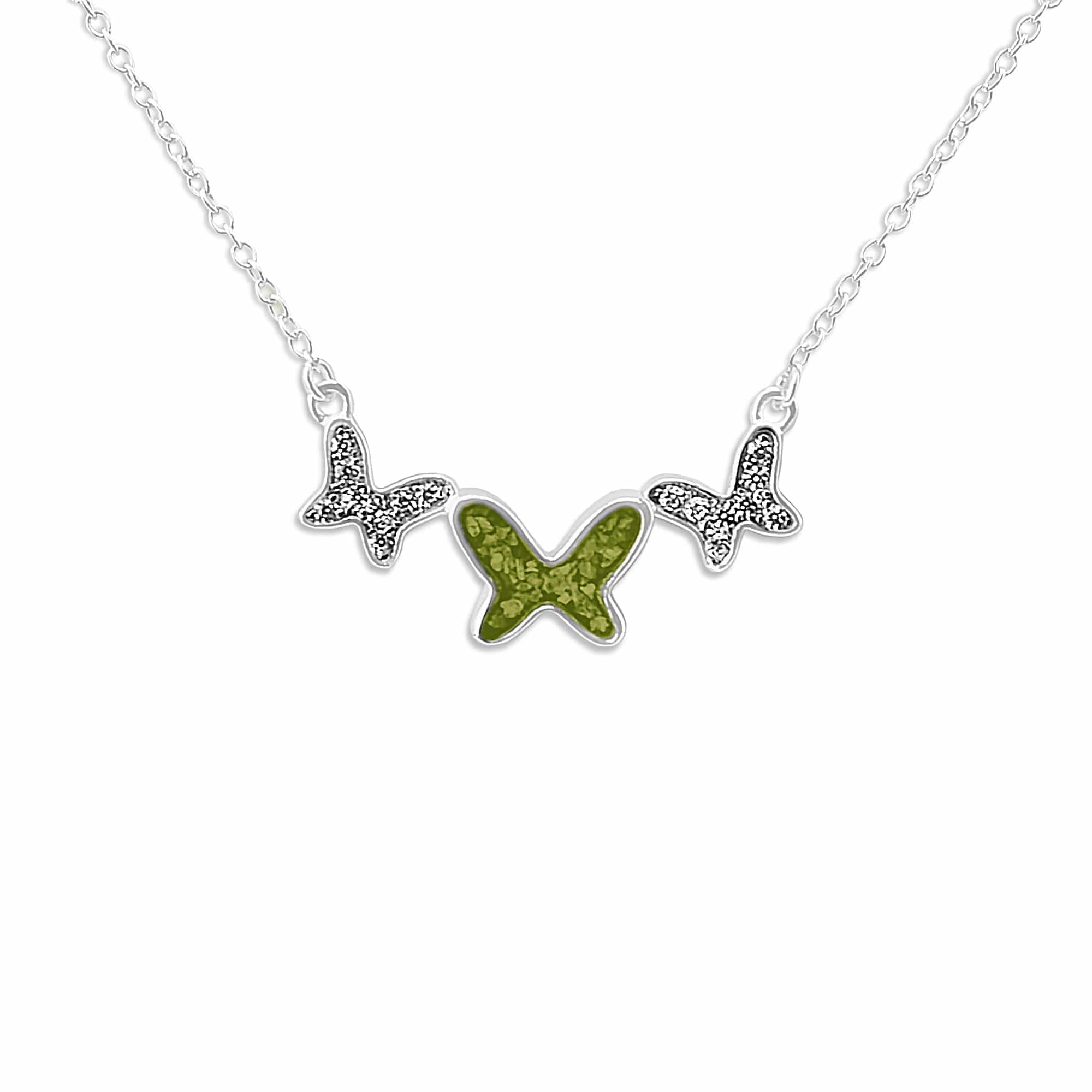 EverWith Ladies Butterflies Memorial Ashes Necklace with Fine Crystals Green