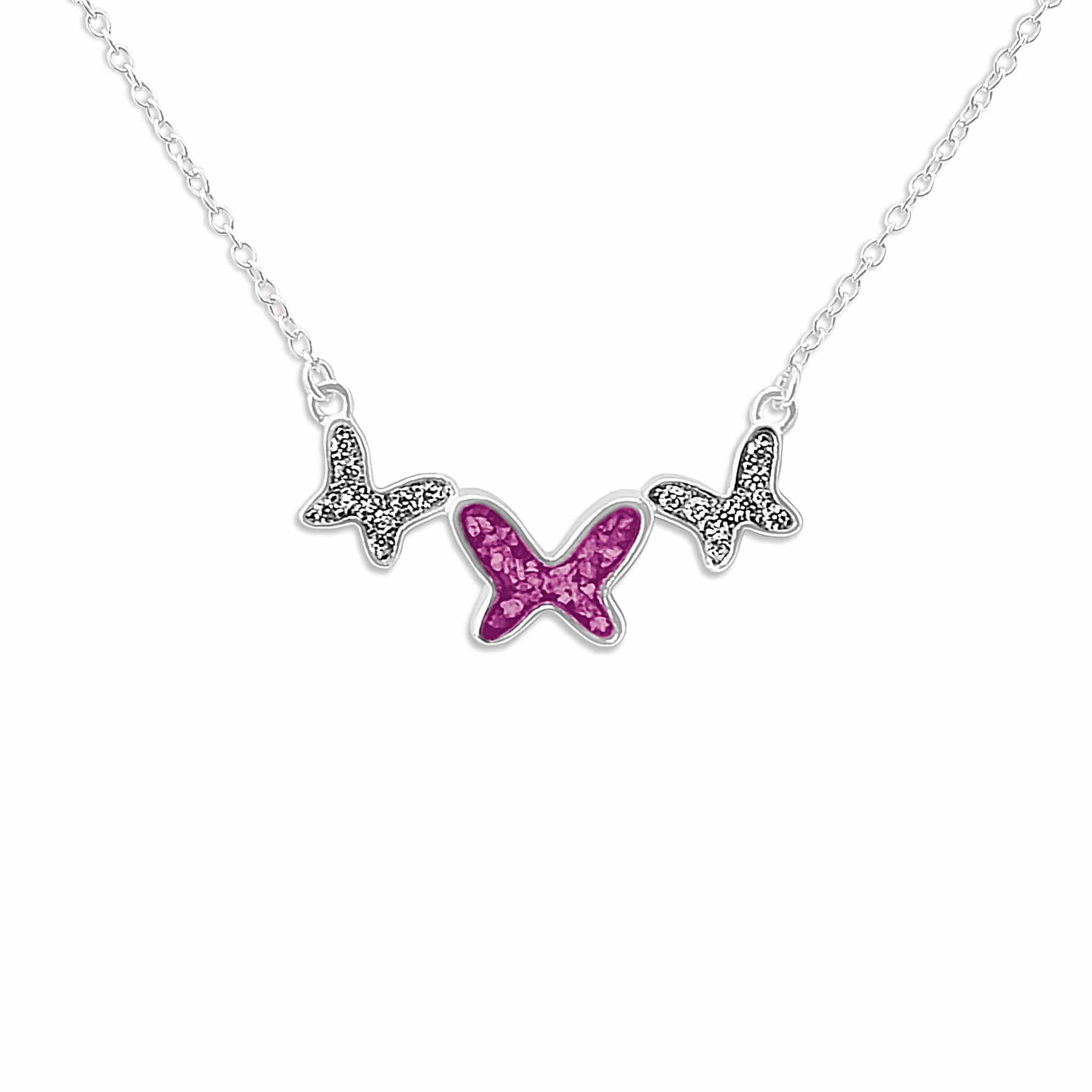 EverWith Ladies Butterflies Memorial Ashes Necklace with Fine Crystals Pink