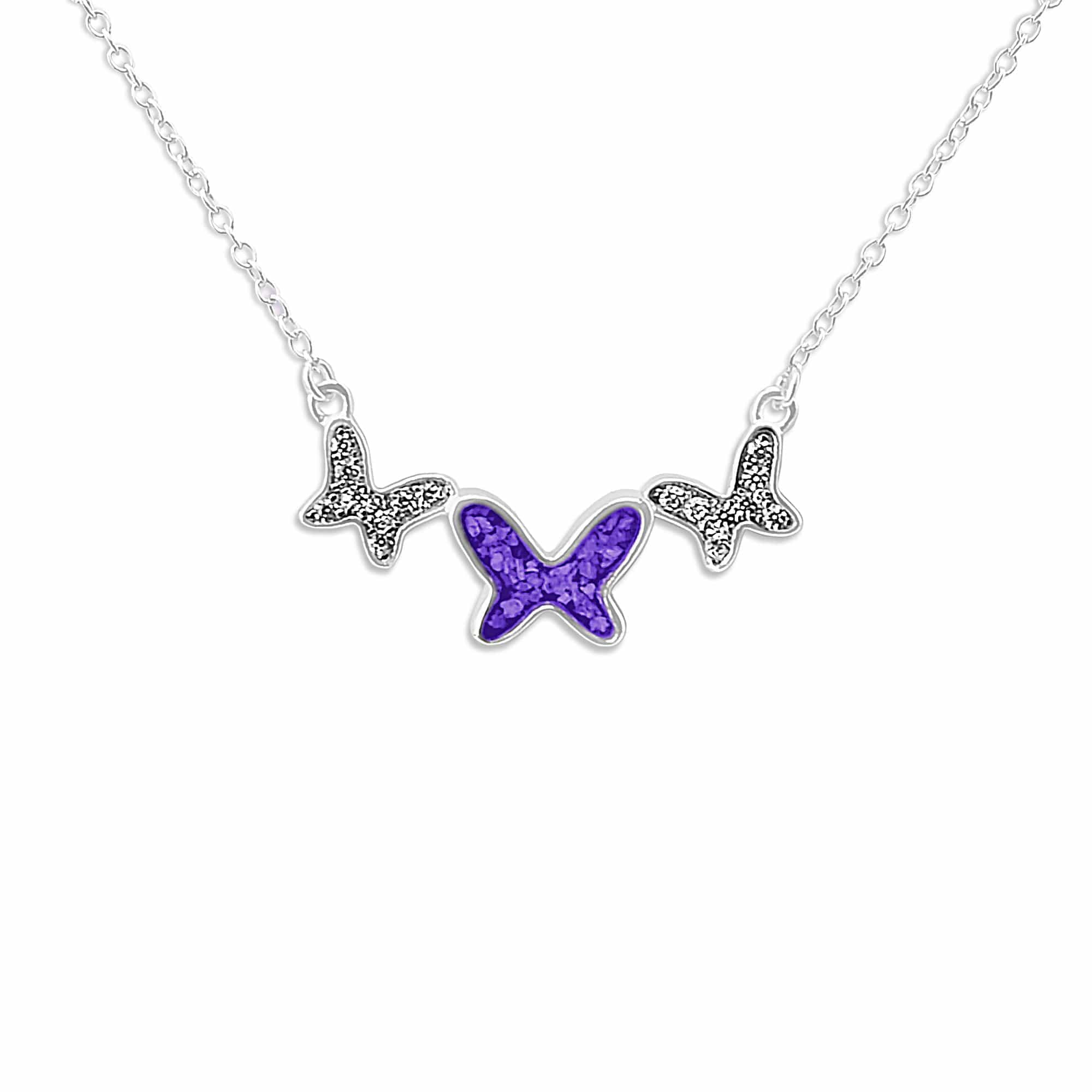 EverWith Ladies Butterflies Memorial Ashes Necklace with Fine Crystals Purple