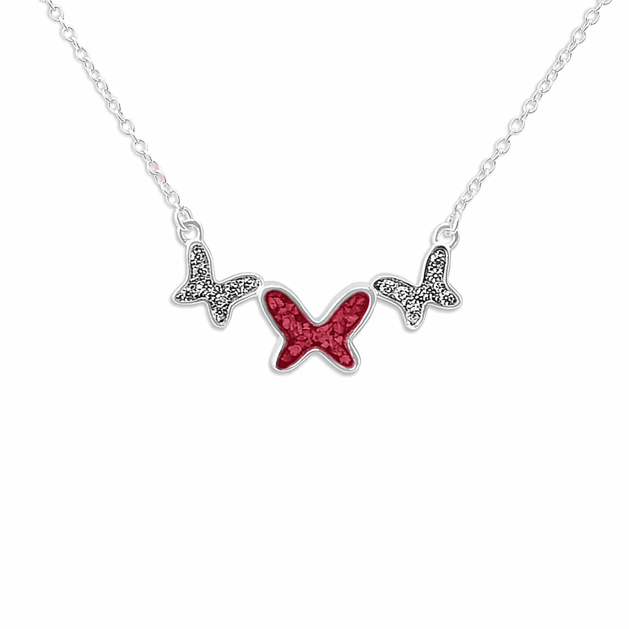 EverWith Ladies Butterflies Memorial Ashes Necklace with Fine Crystals Red