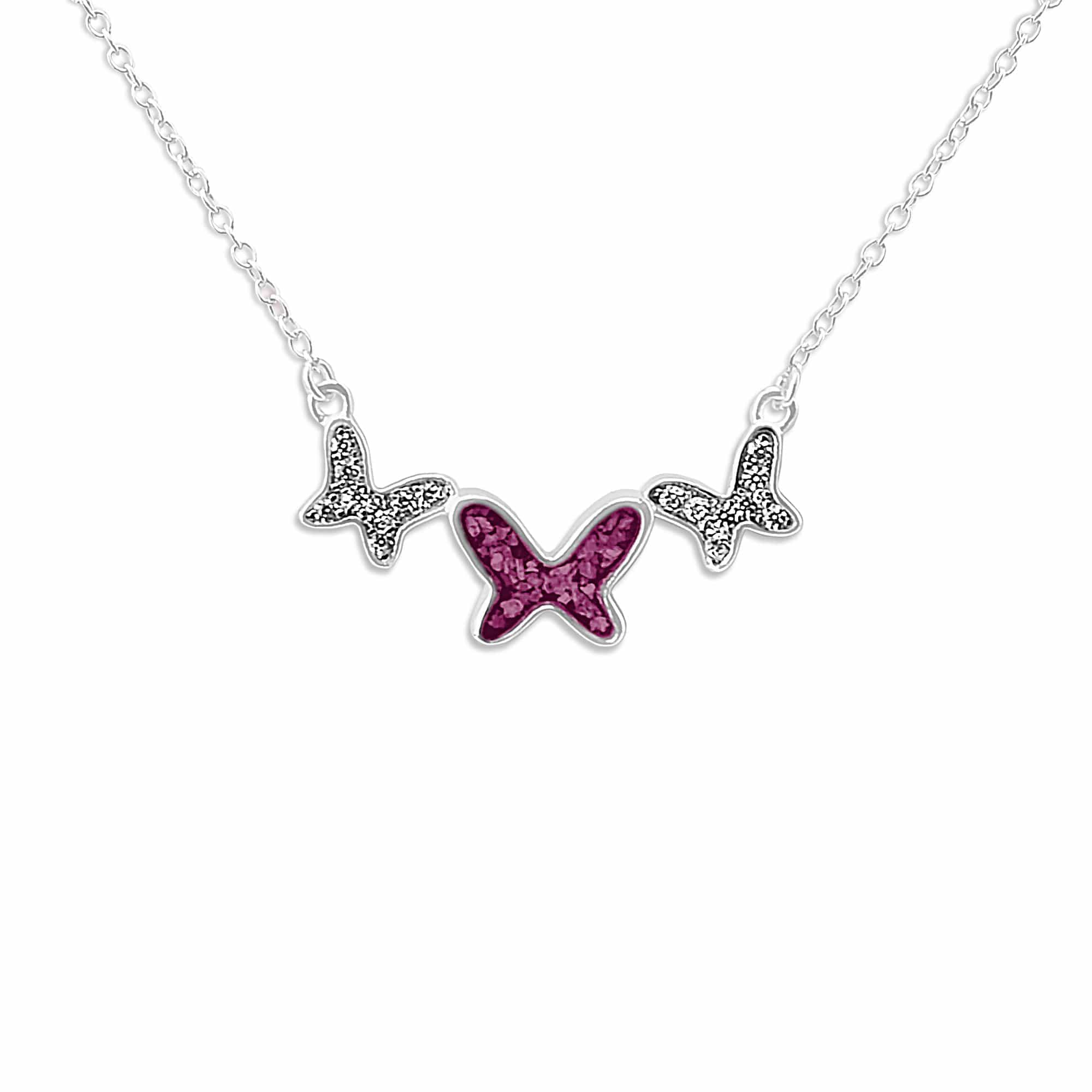 EverWith Ladies Butterflies Memorial Ashes Necklace with Fine Crystals Violet