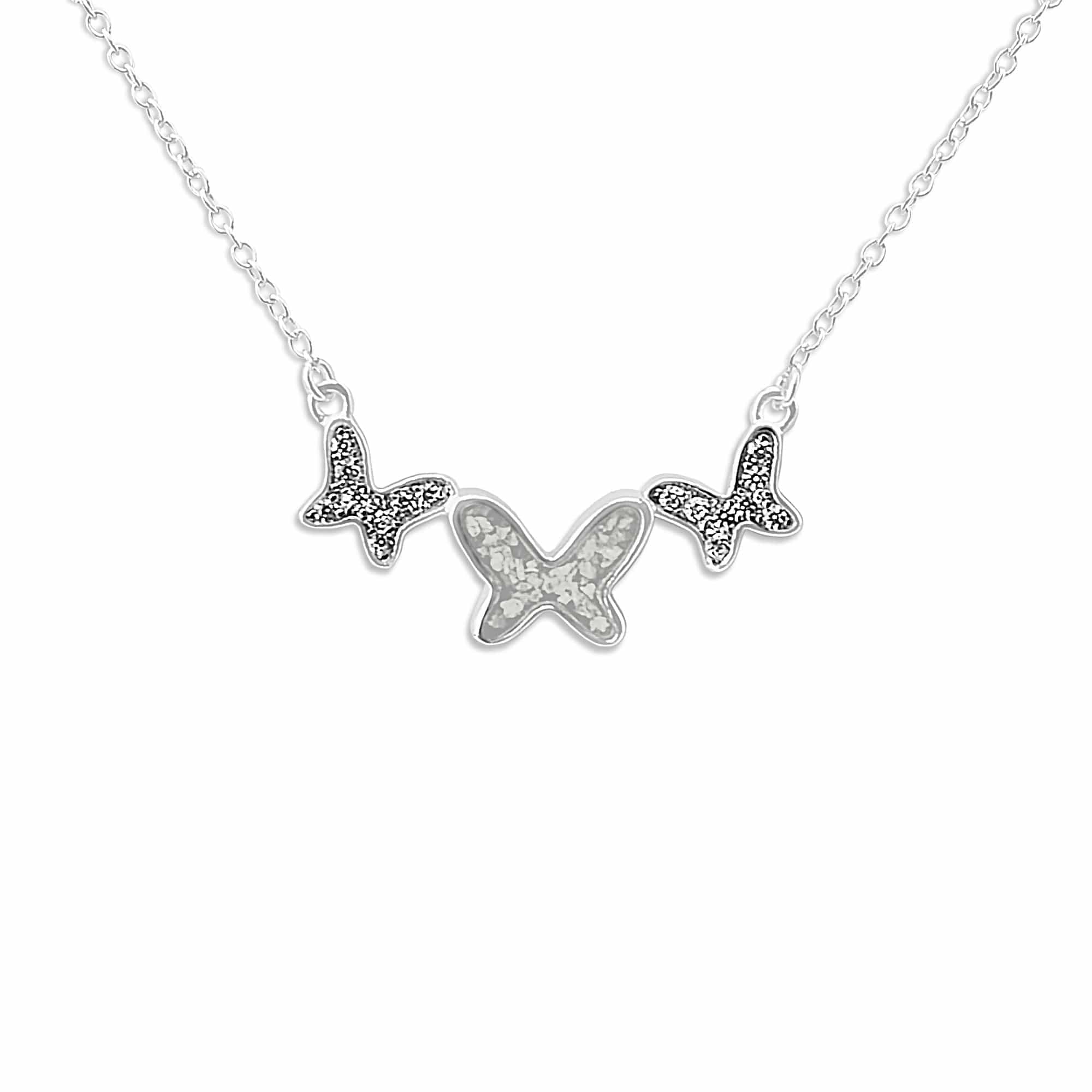 EverWith Ladies Butterflies Memorial Ashes Necklace with Fine Crystals White