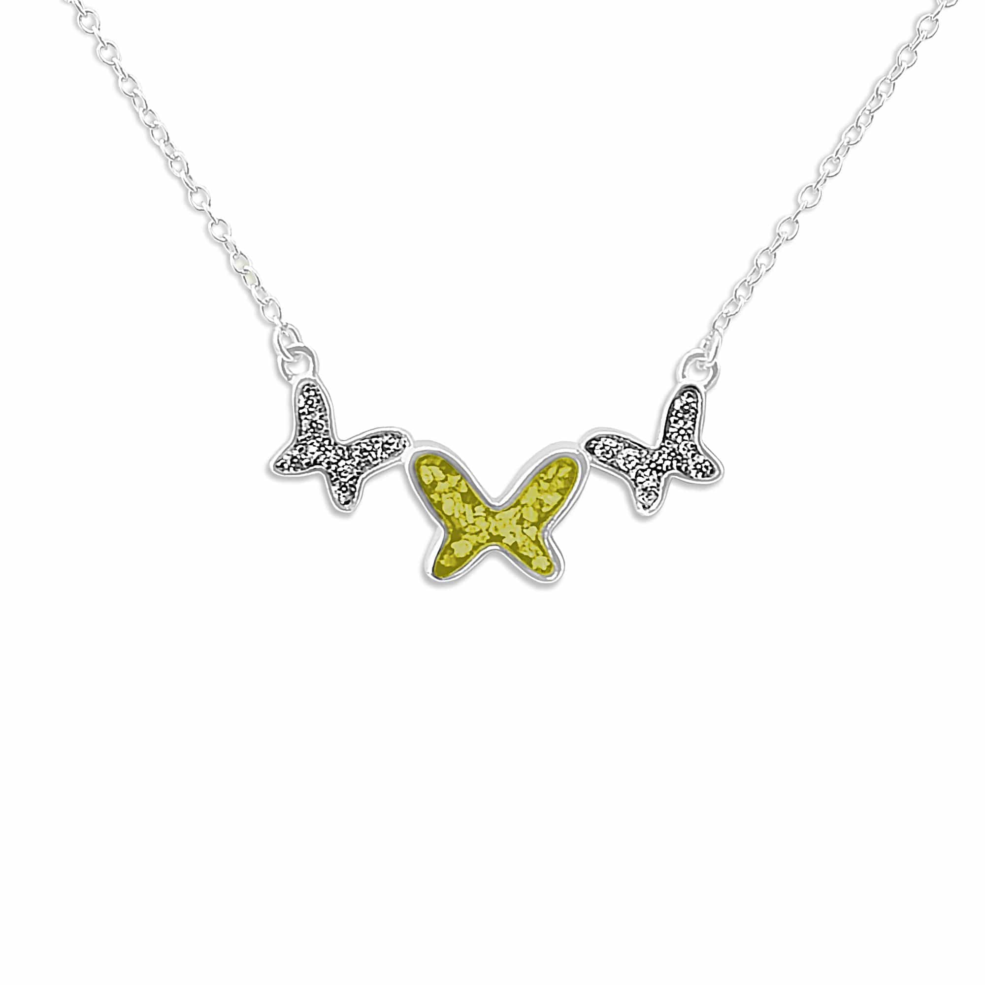EverWith Ladies Butterflies Memorial Ashes Necklace with Fine Crystals Yellow