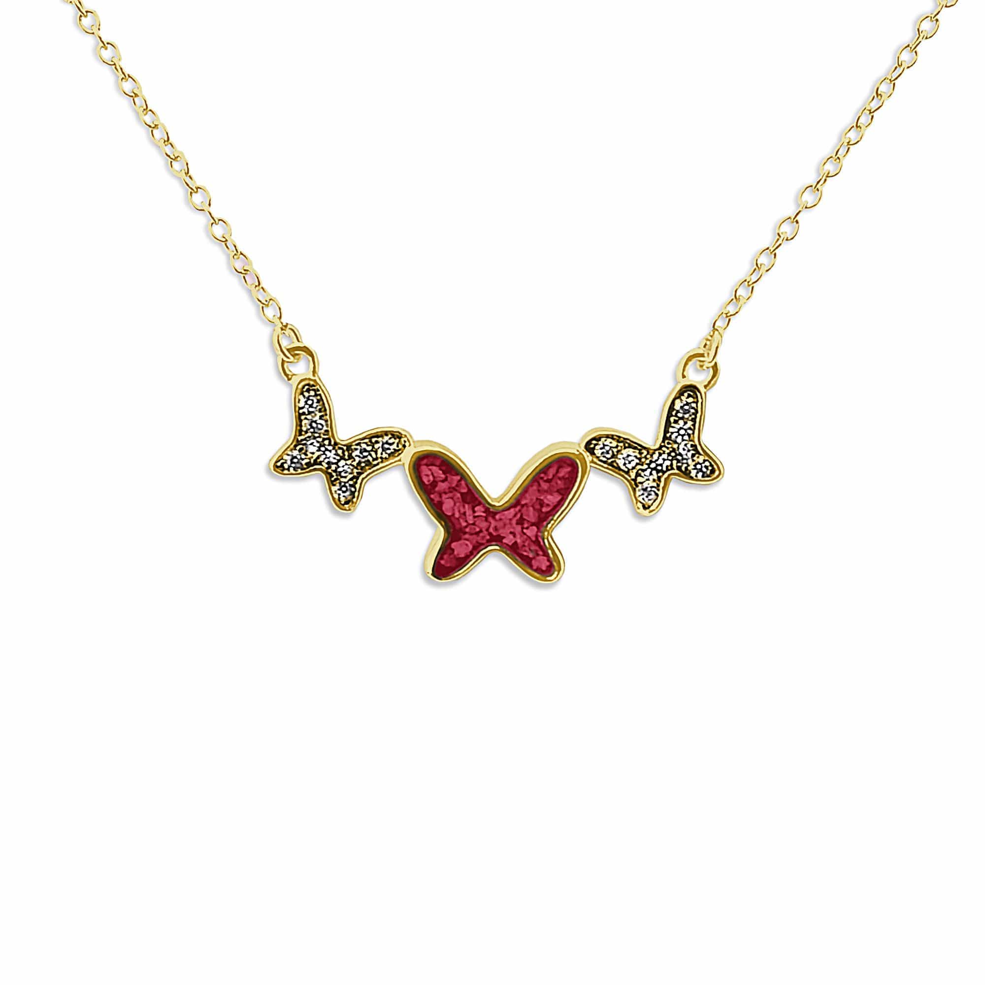 EverWith Ladies Butterflies Memorial Ashes Necklace with Fine Crystals 9k Yellow Gold Red