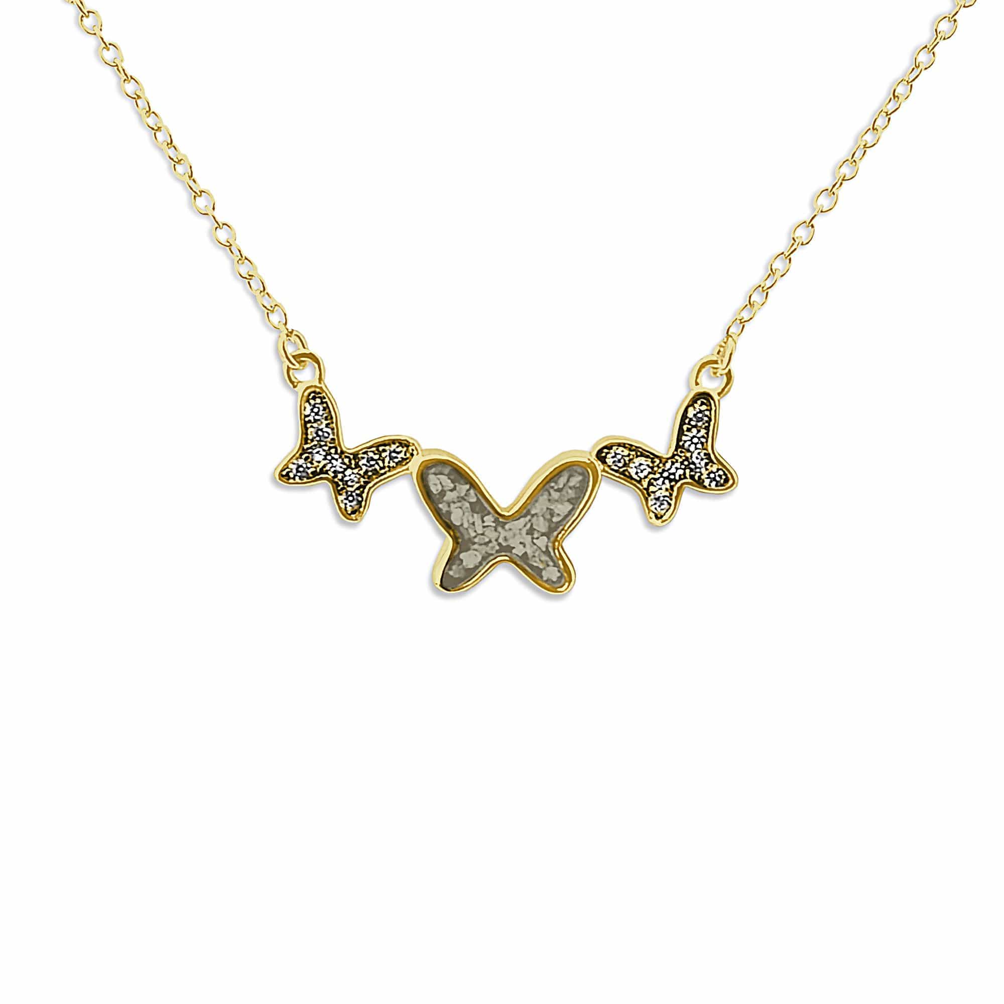 EverWith Ladies Butterflies Memorial Ashes Necklace with Fine Crystals 9k Yellow Gold Transparent