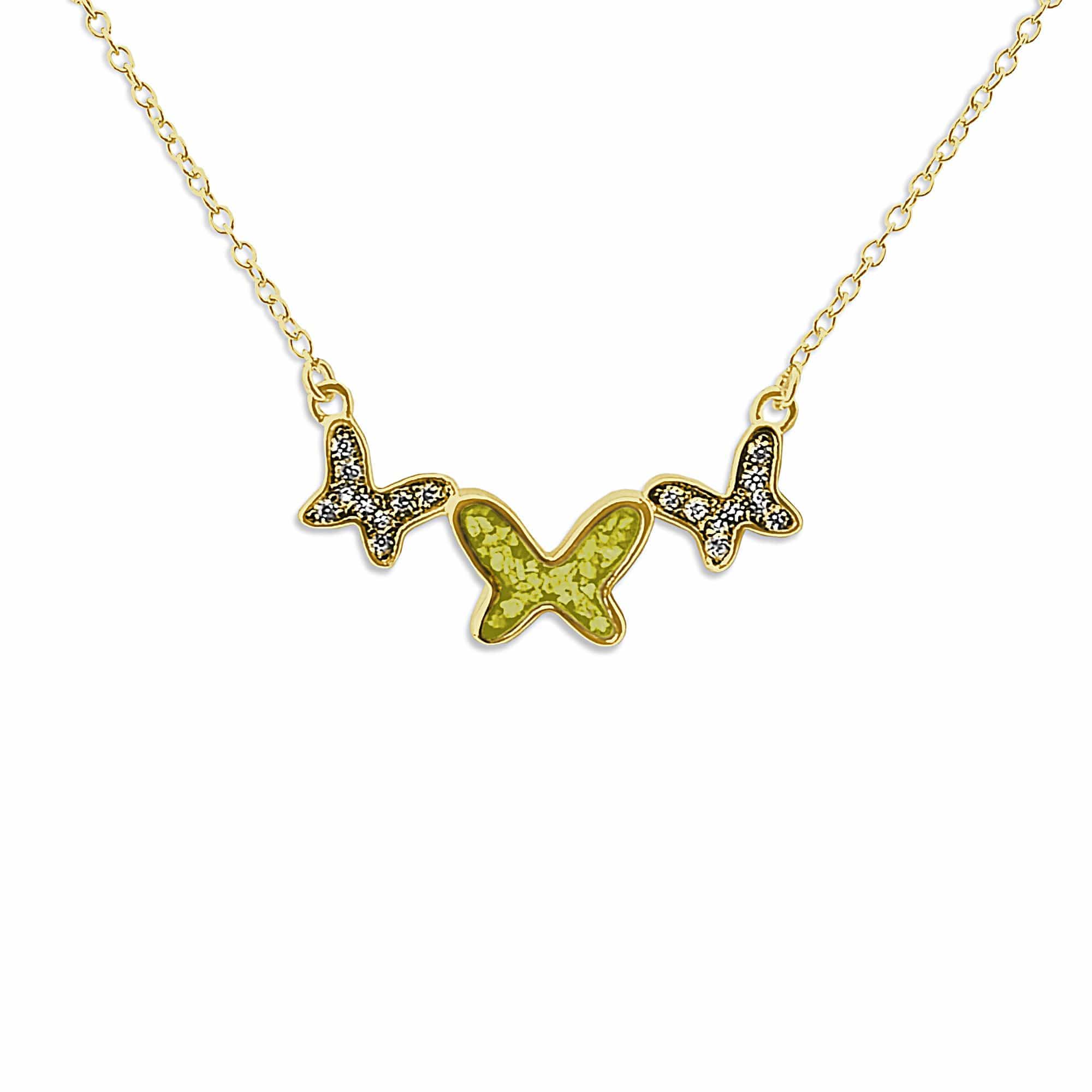 EverWith Ladies Butterflies Memorial Ashes Necklace with Fine Crystals 9k Yellow Gold Yellow