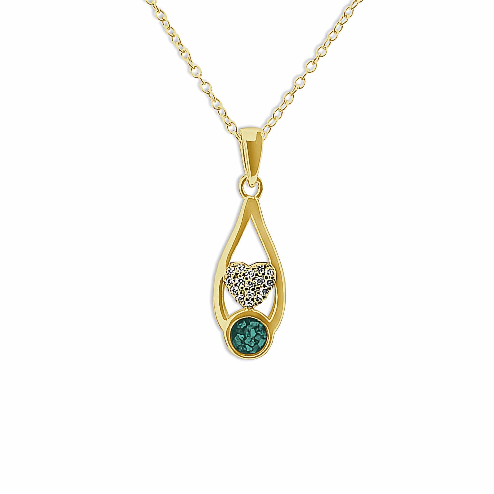 EverWith Ladies Protect Memorial Ashes Pendant with Fine Crystals 9k Yellow Gold Aqua