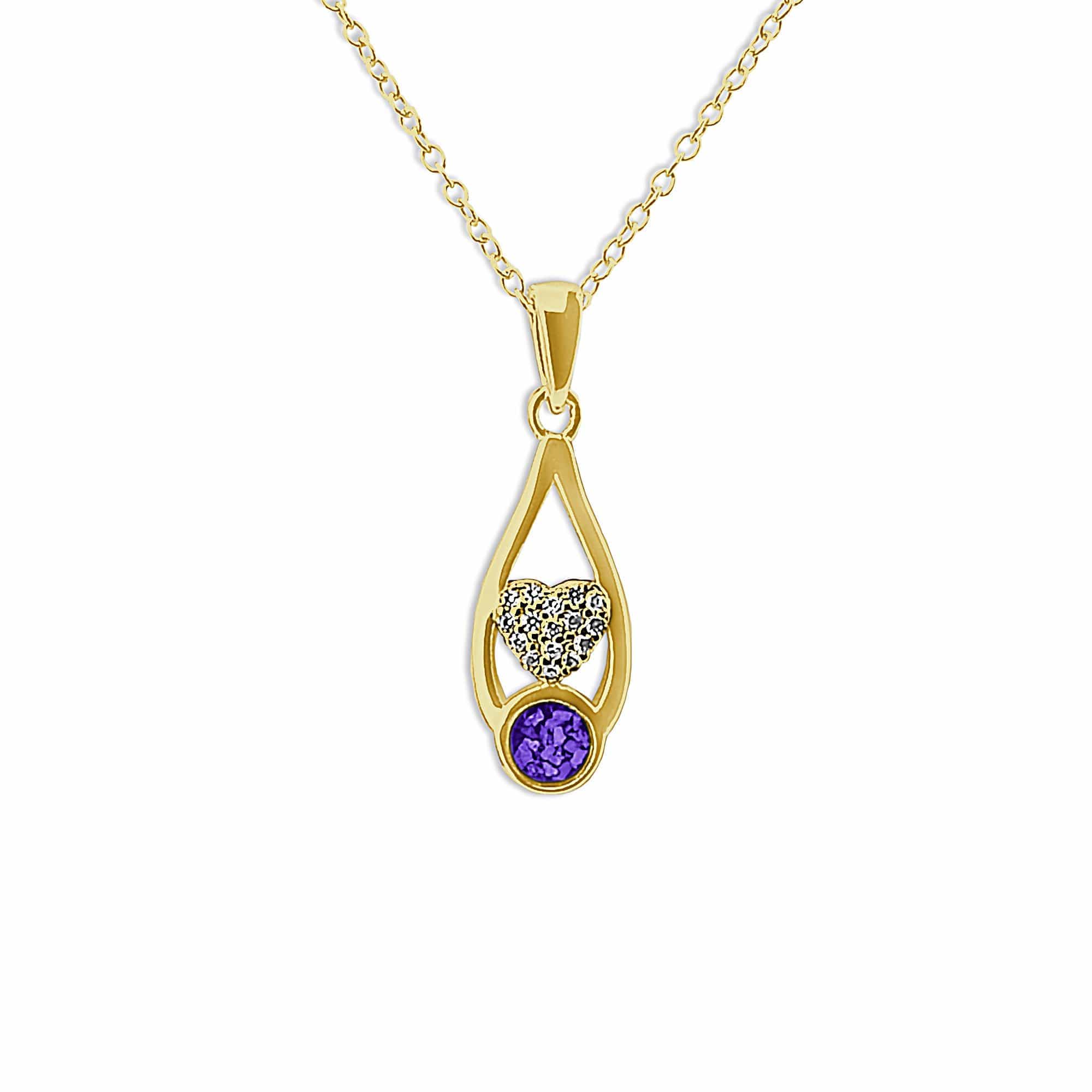 EverWith Ladies Protect Memorial Ashes Pendant with Fine Crystals 9k Yellow Gold Purple