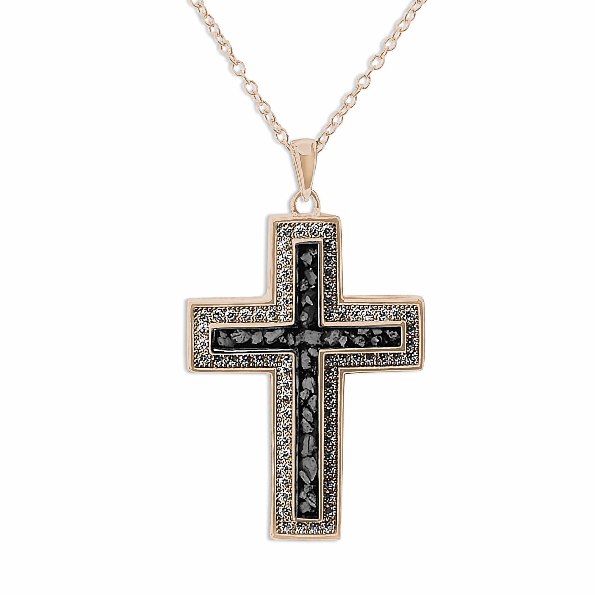 EverWith Unisex Cross Memorial Ashes Pendant with Fine Crystals 9k Rose Gold Black
