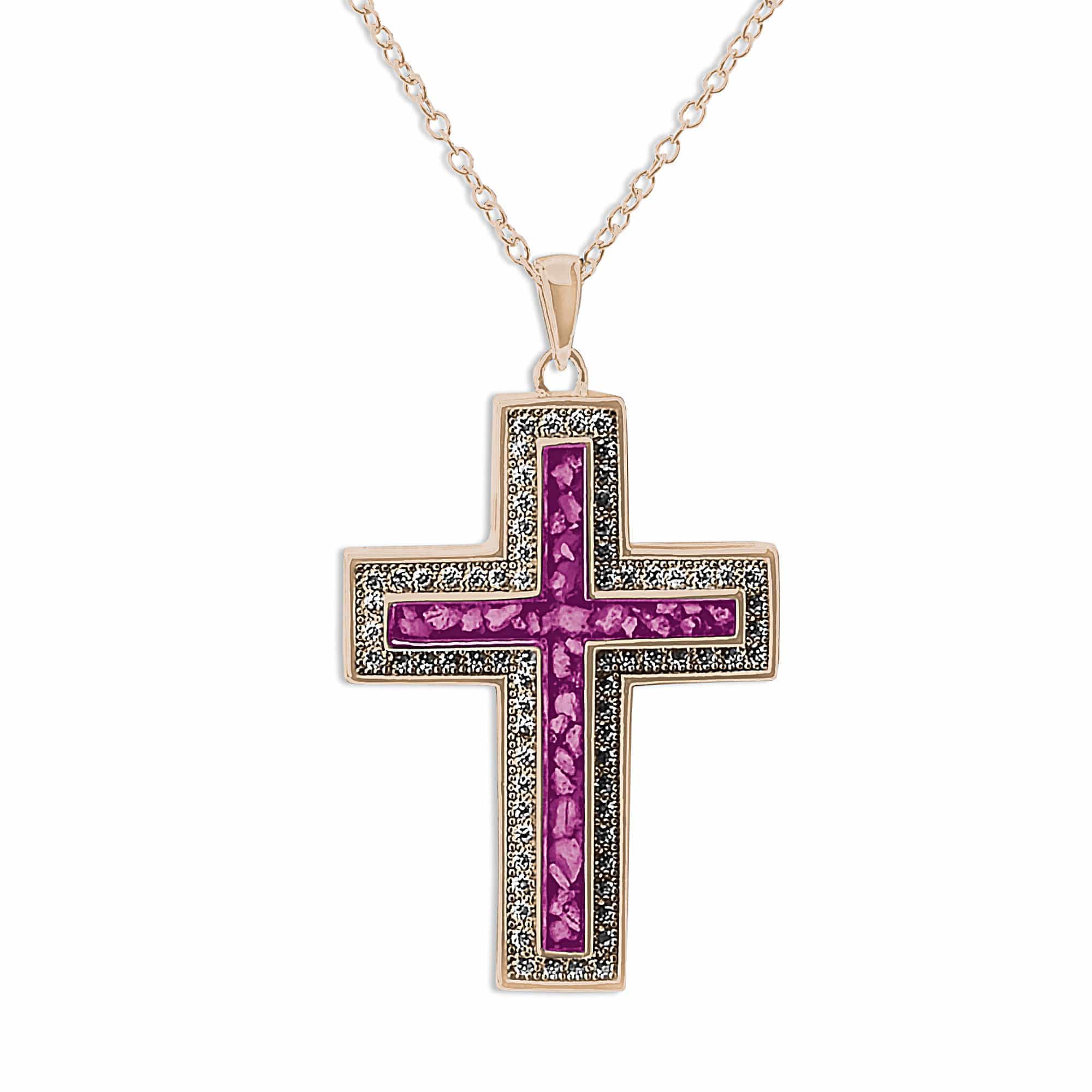 EverWith Unisex Cross Memorial Ashes Pendant with Fine Crystals 9k Rose Gold Pink