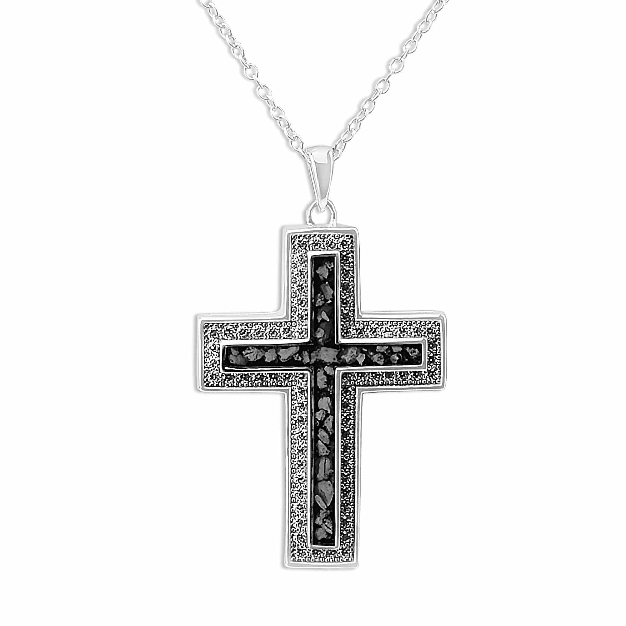 EverWith Unisex Cross Memorial Ashes Pendant with Fine Crystals Black