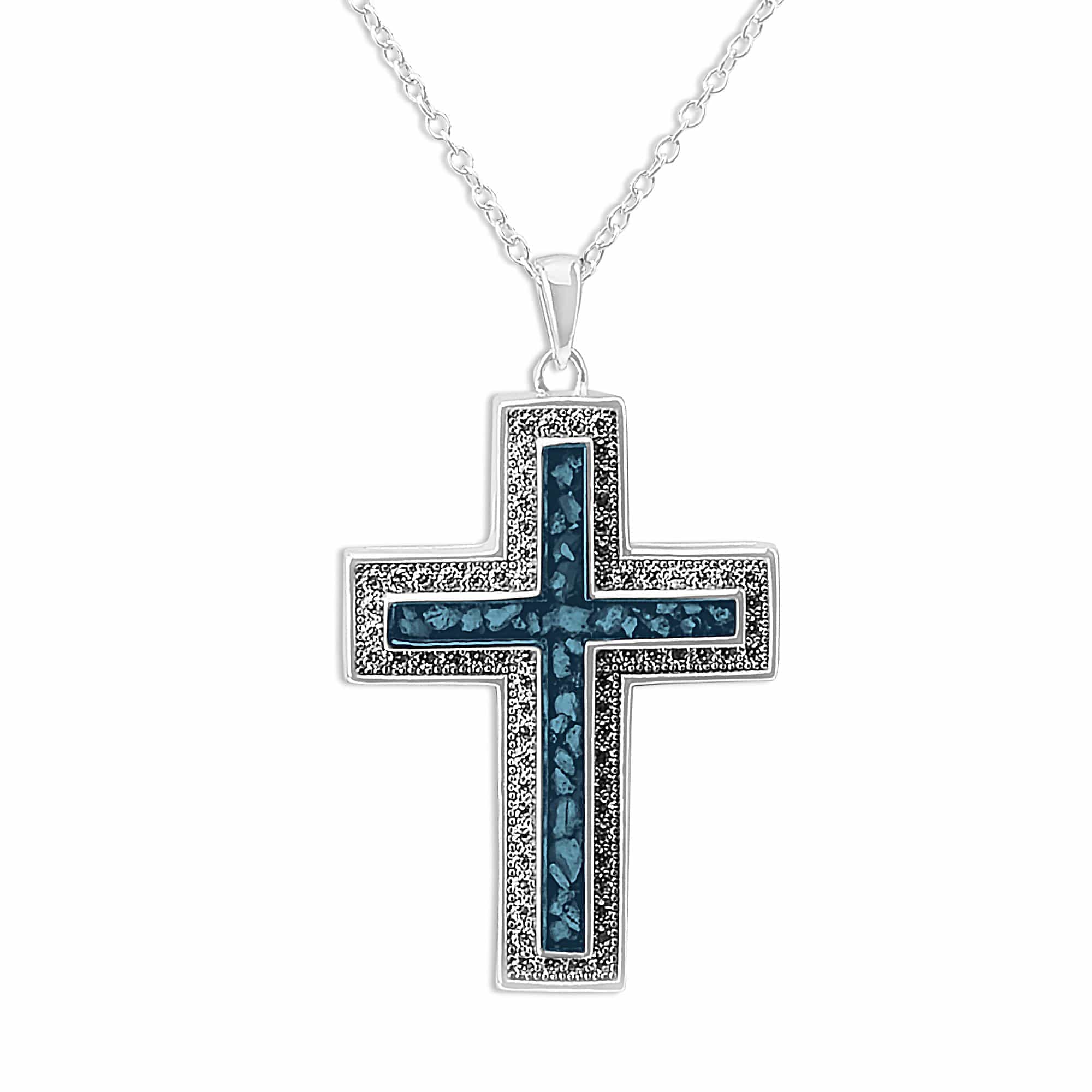 EverWith Unisex Cross Memorial Ashes Pendant with Fine Crystals Blue