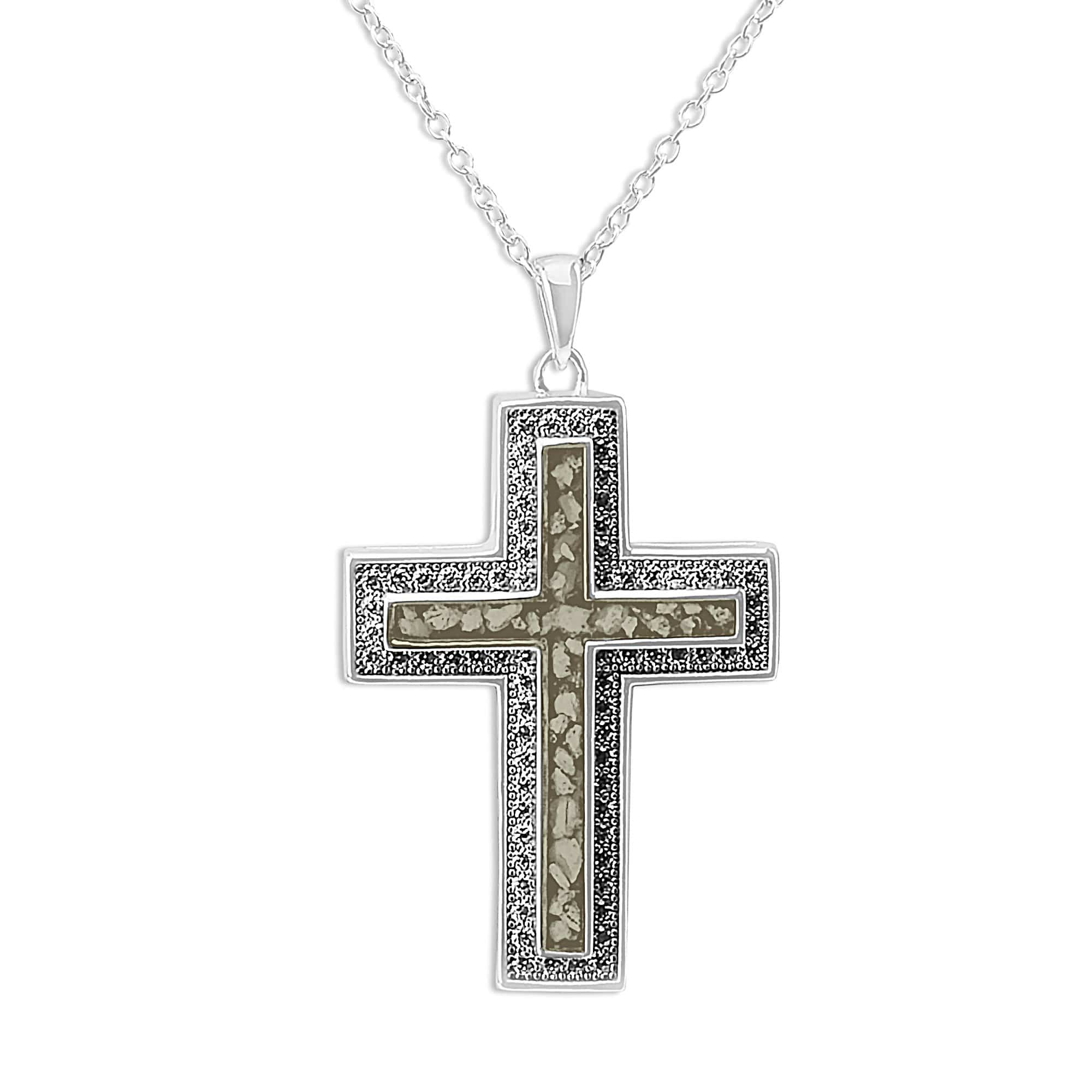 EverWith Unisex Cross Memorial Ashes Pendant with Fine Crystals Transparent