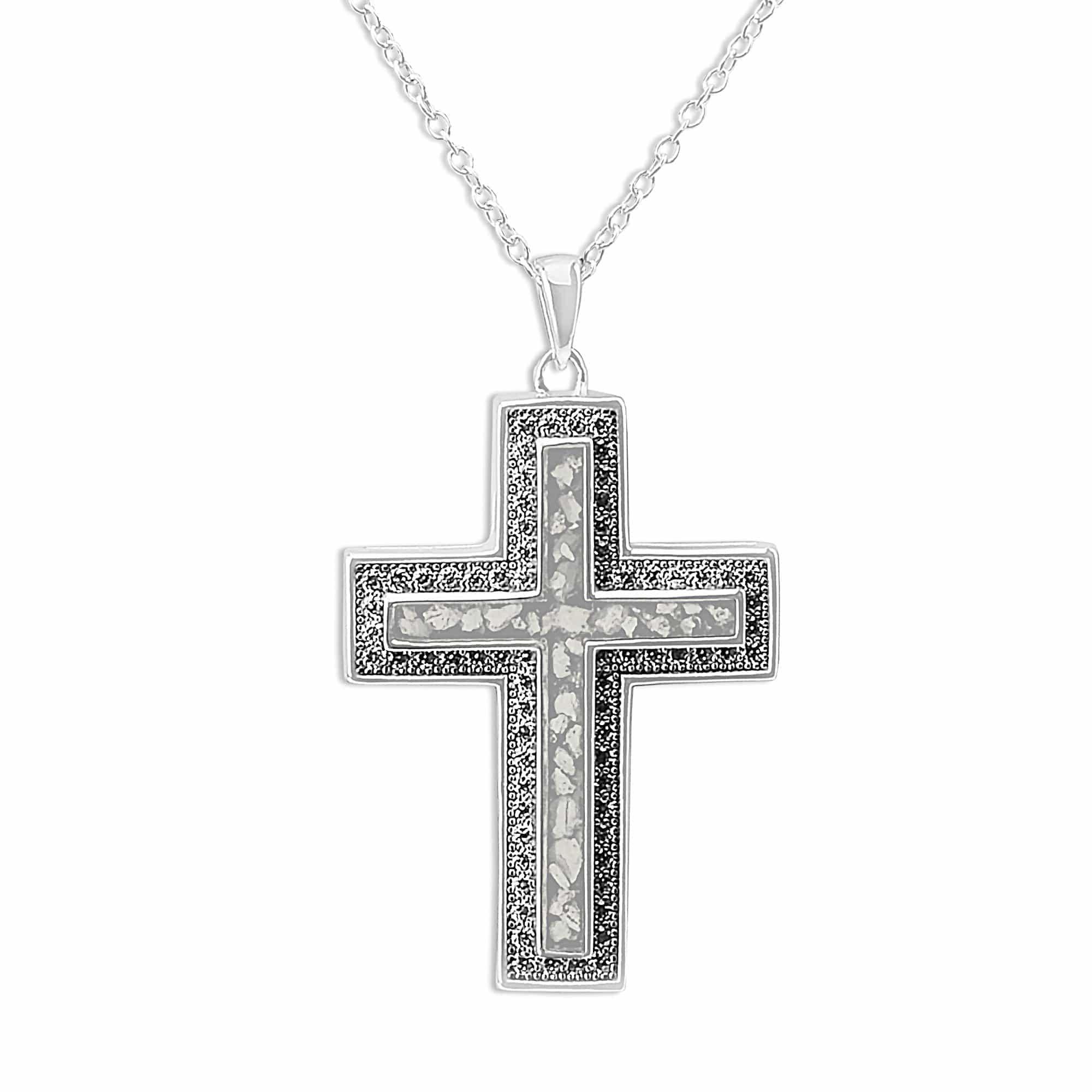 EverWith Unisex Cross Memorial Ashes Pendant with Fine Crystals White