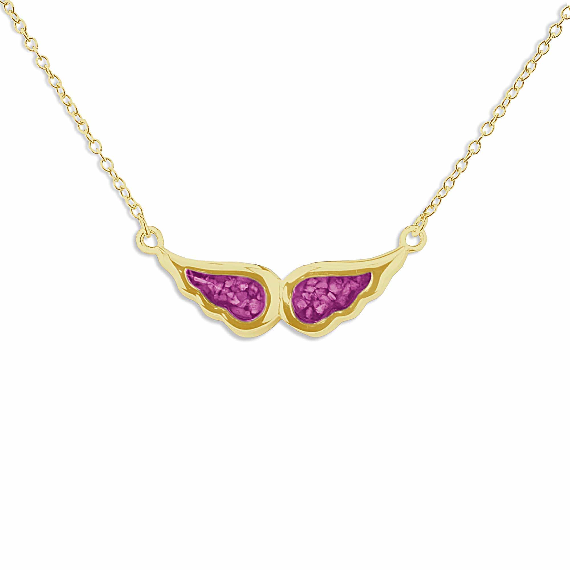 EverWith Ladies Angel Wings Memorial Ashes Necklace 9k Yellow Gold Pink