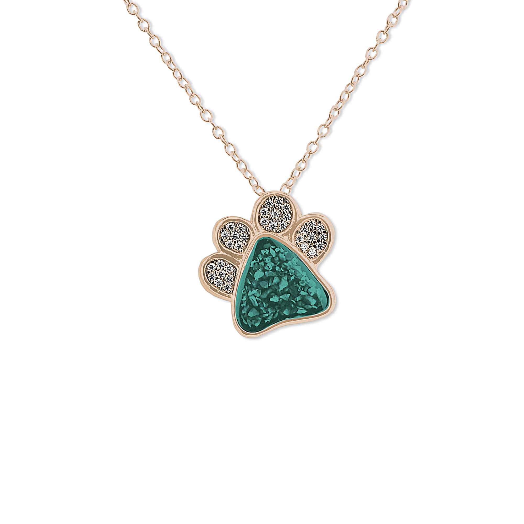 EverWith Unisex Paw Print Memorial Ashes Pendant with Fine Crystals 9k Rose Gold Aqua