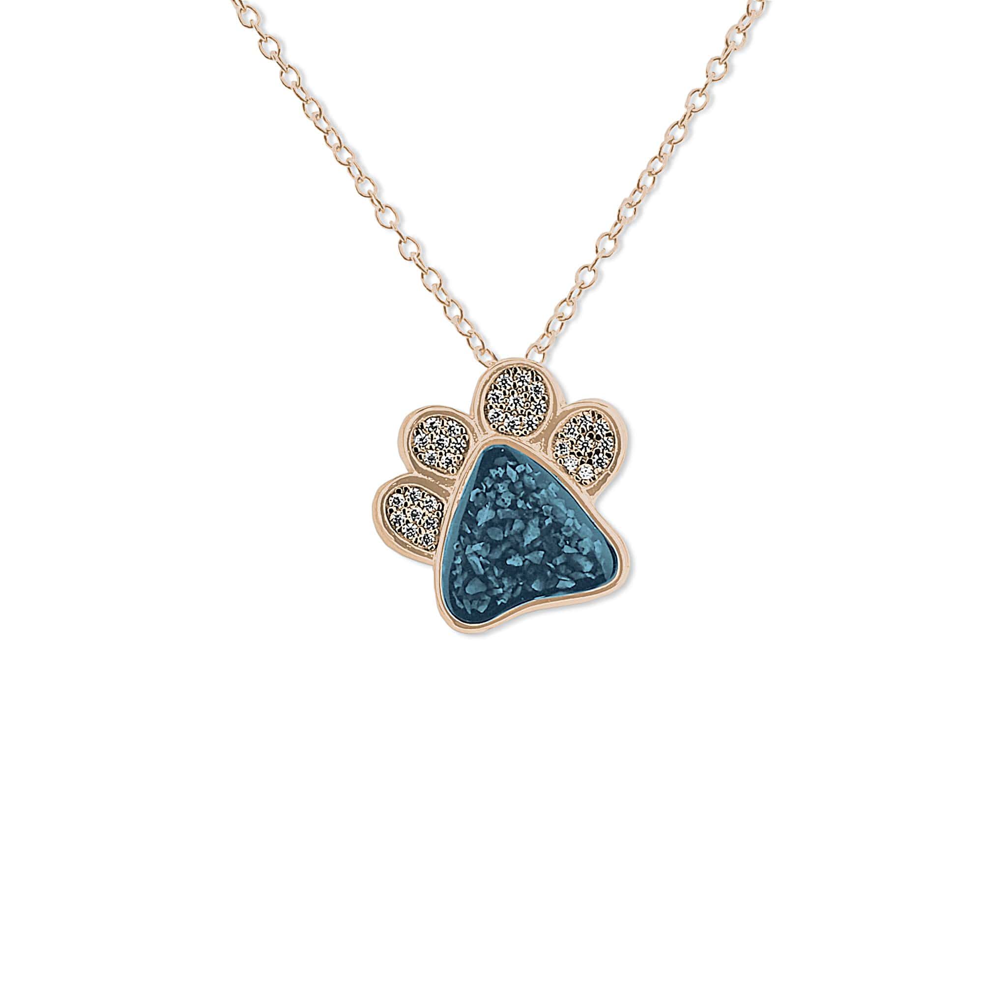 EverWith Unisex Paw Print Memorial Ashes Pendant with Fine Crystals 9k Rose Gold Blue