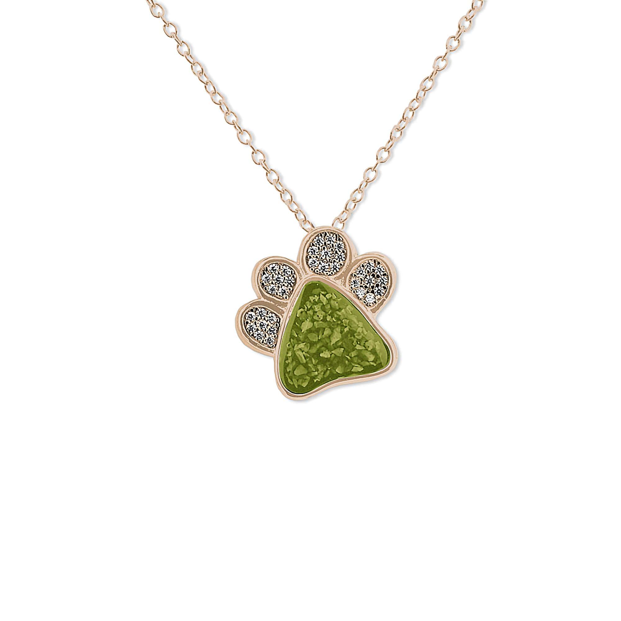 EverWith Unisex Paw Print Memorial Ashes Pendant with Fine Crystals 9k Rose Gold Green