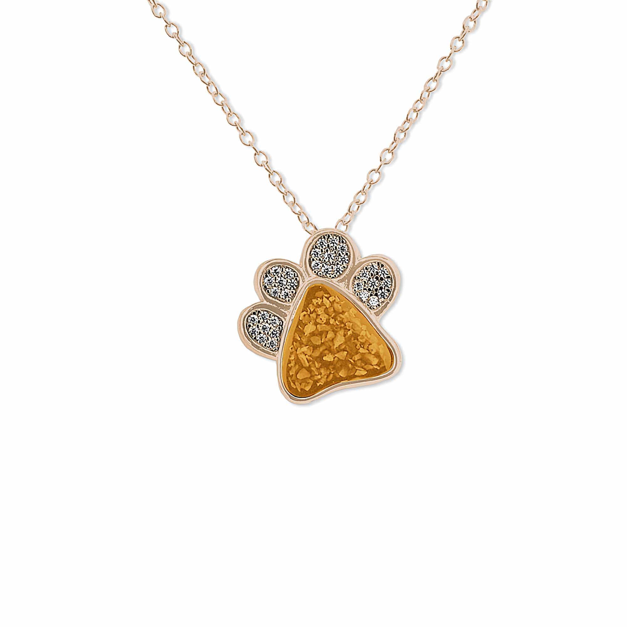 EverWith Unisex Paw Print Memorial Ashes Pendant with Fine Crystals 9k Rose Gold Orange