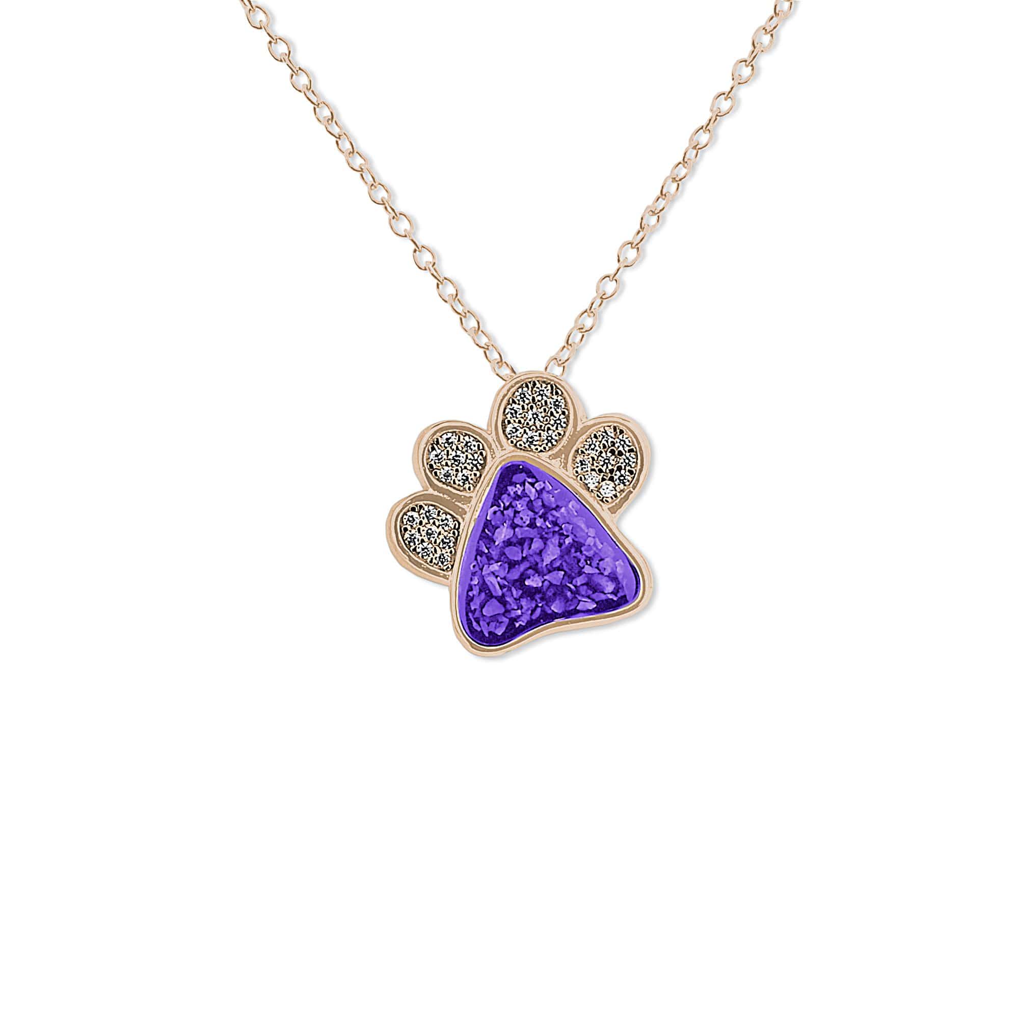 EverWith Unisex Paw Print Memorial Ashes Pendant with Fine Crystals 9k Rose Gold Purple