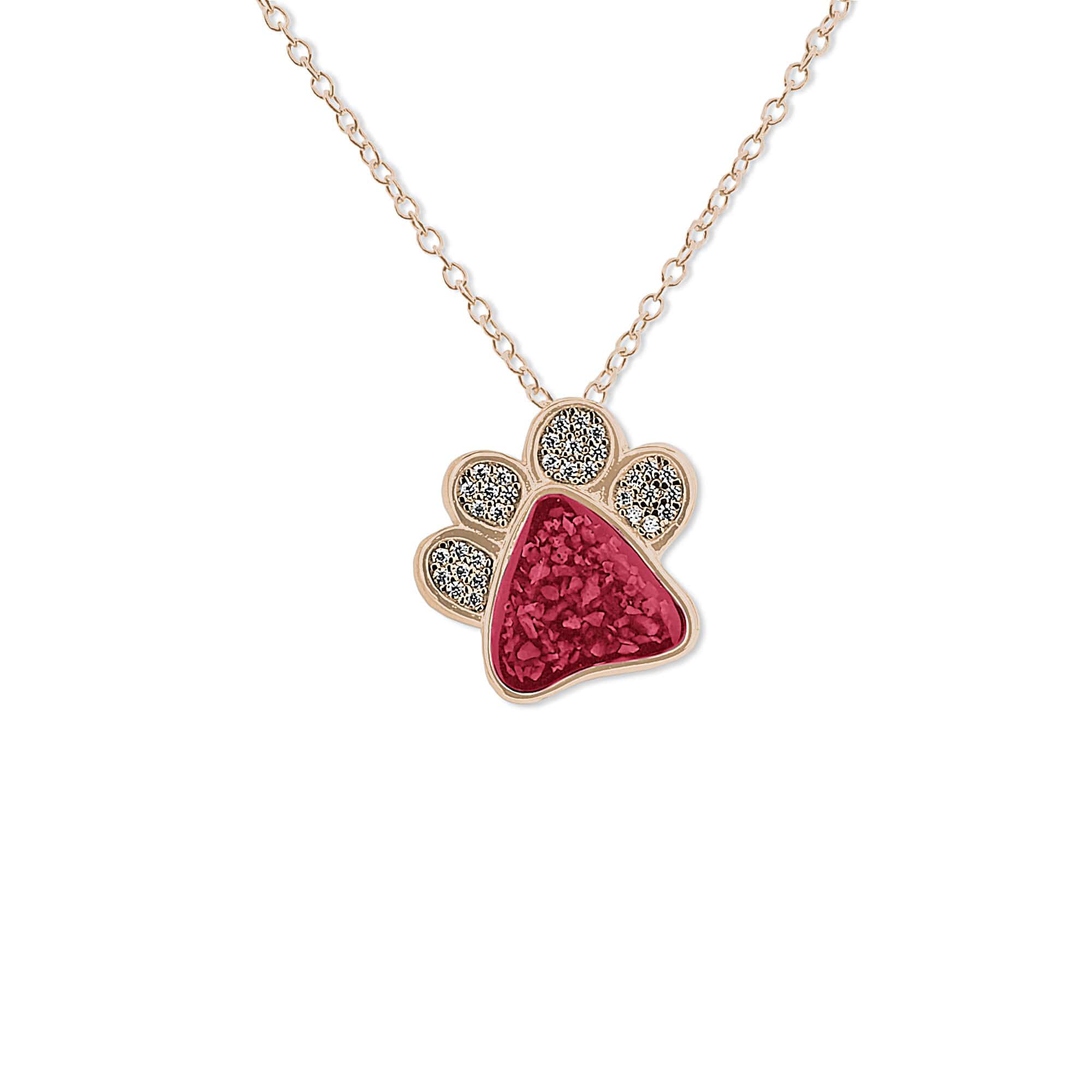 EverWith Unisex Paw Print Memorial Ashes Pendant with Fine Crystals 9k Rose Gold Red