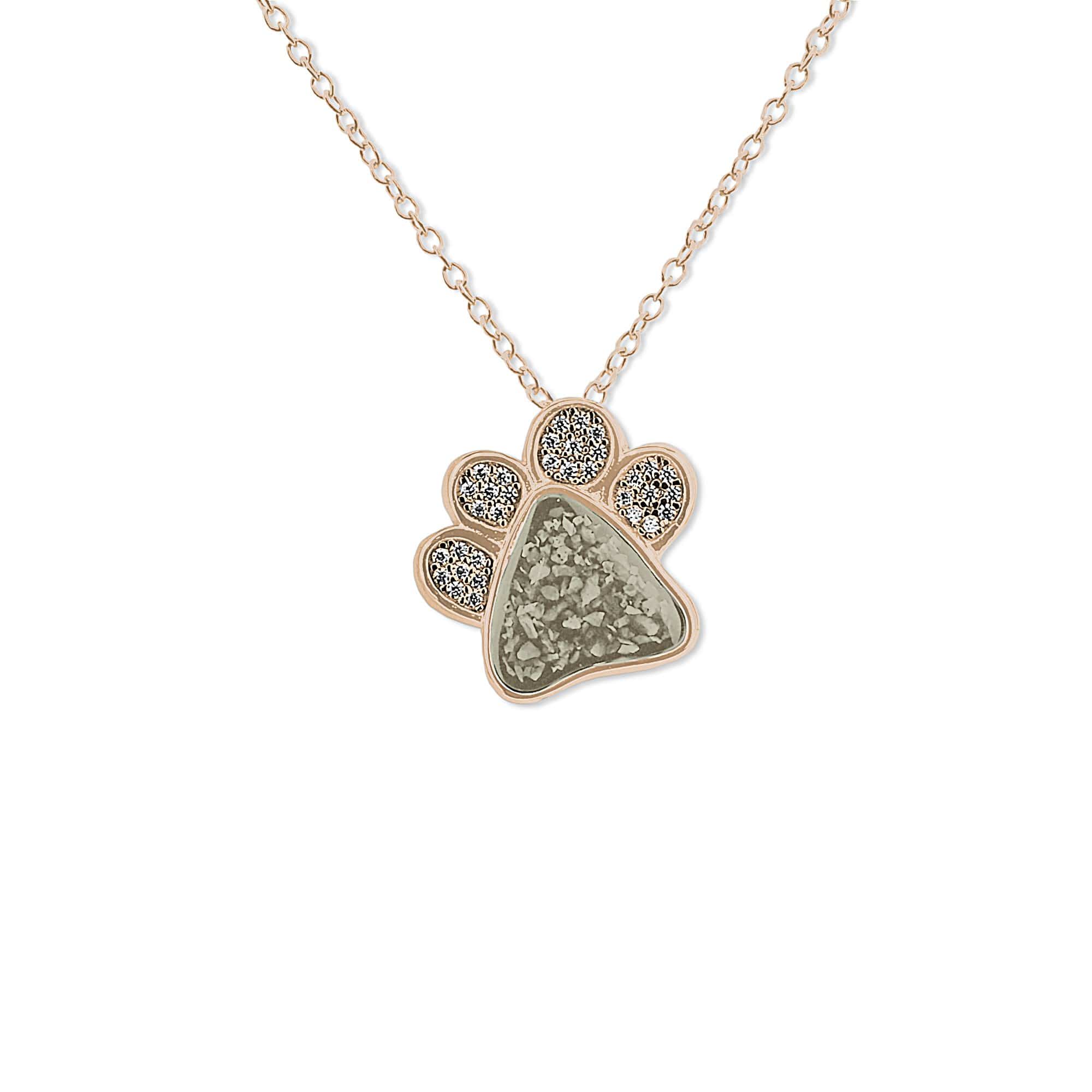 EverWith Unisex Paw Print Memorial Ashes Pendant with Fine Crystals 9k Rose Gold Transparent