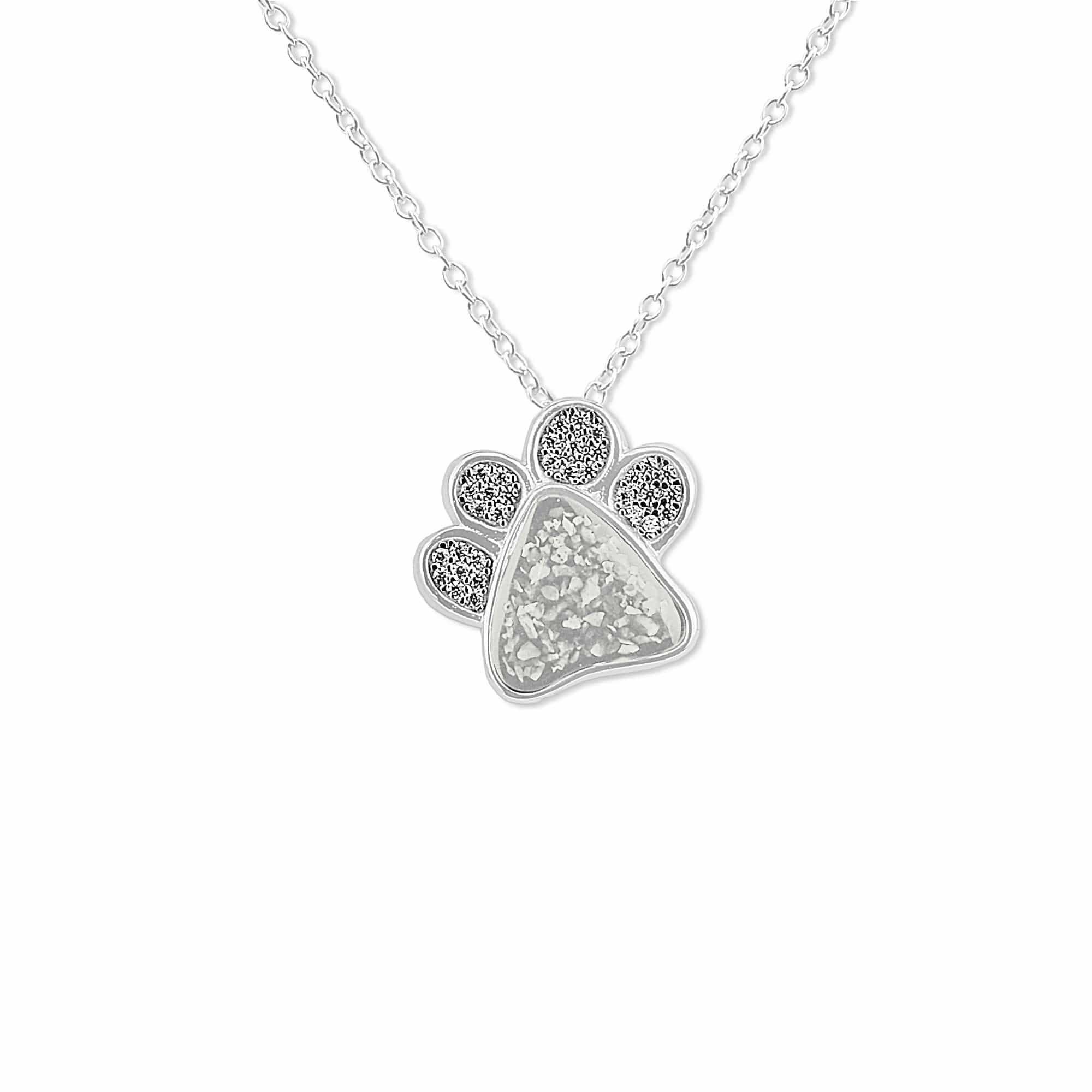EverWith Unisex Paw Print Memorial Ashes Pendant with Fine Crystals White