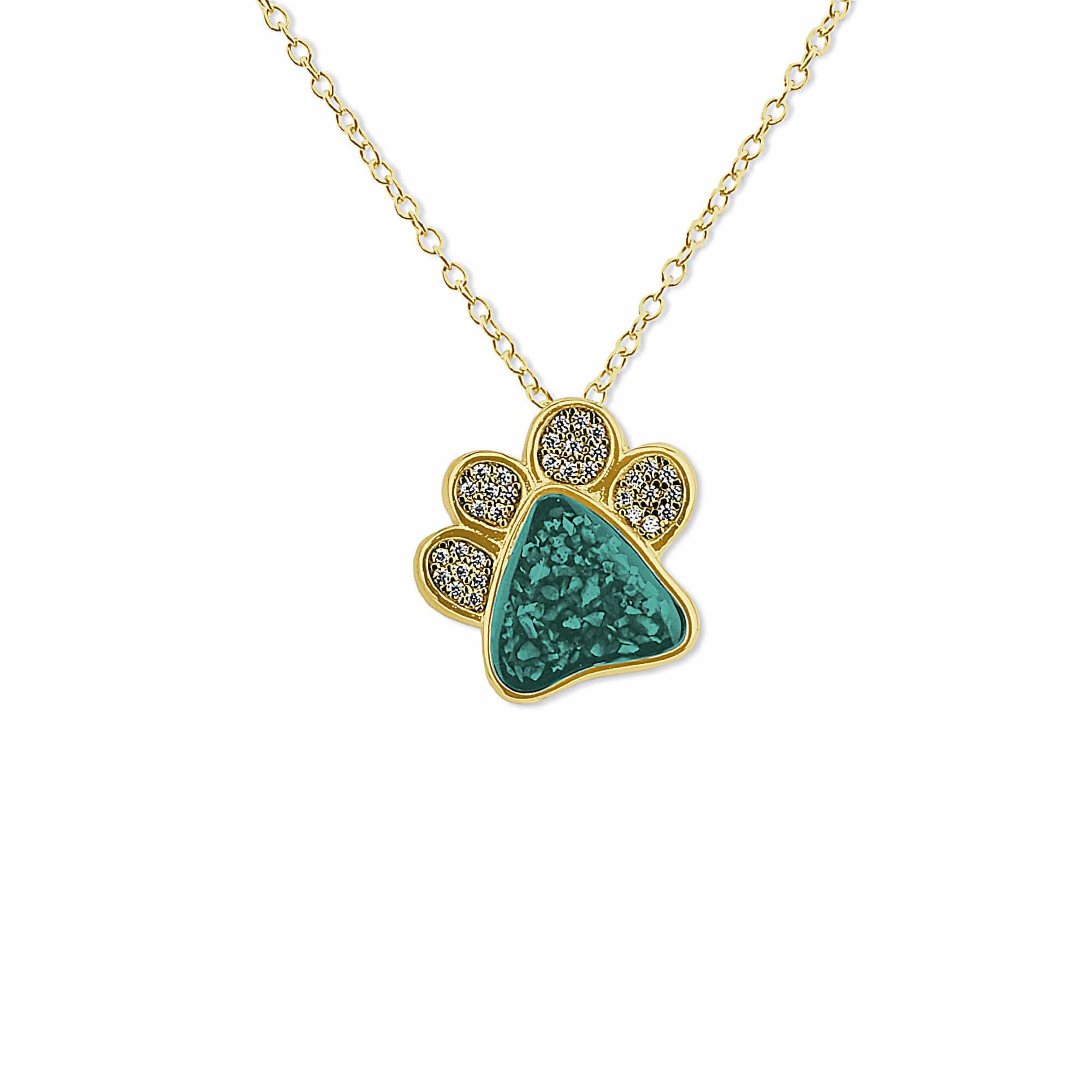 EverWith Unisex Paw Print Memorial Ashes Pendant with Fine Crystals 9k Yellow Gold Aqua