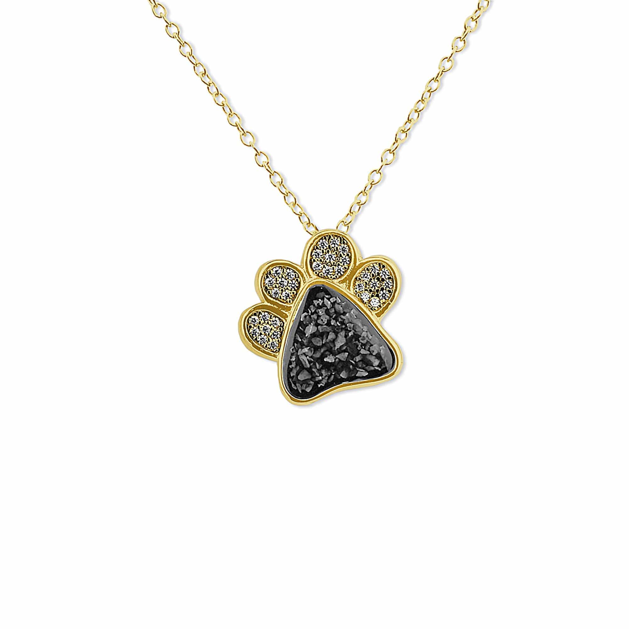 EverWith Unisex Paw Print Memorial Ashes Pendant with Fine Crystals 9k Yellow Gold Black