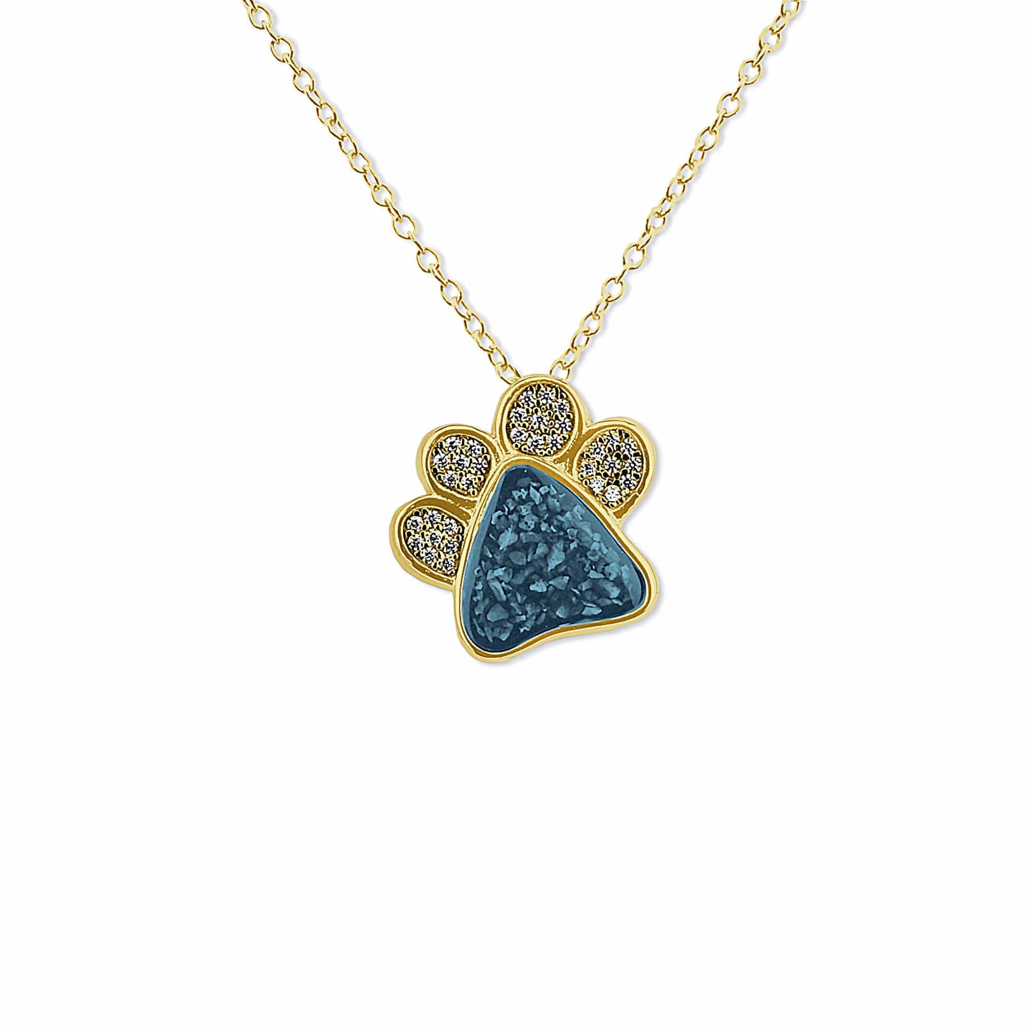 EverWith Unisex Paw Print Memorial Ashes Pendant with Fine Crystals 9k Yellow Gold Blue