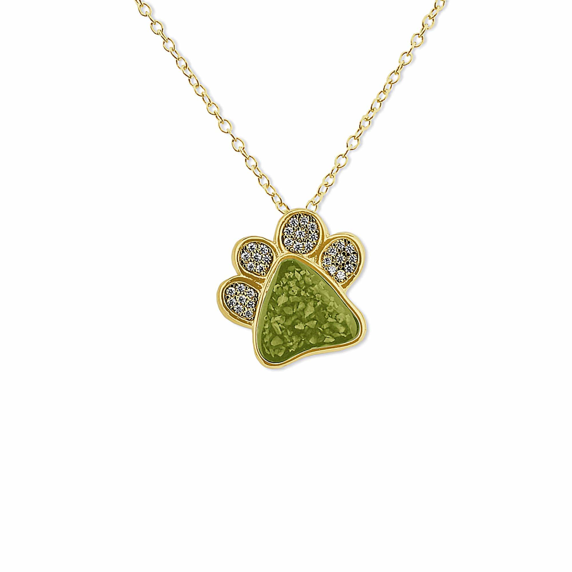 EverWith Unisex Paw Print Memorial Ashes Pendant with Fine Crystals 9k Yellow Gold Green