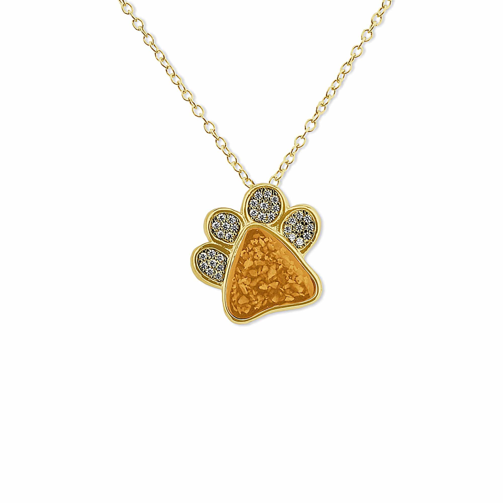 EverWith Unisex Paw Print Memorial Ashes Pendant with Fine Crystals 9k Yellow Gold Orange