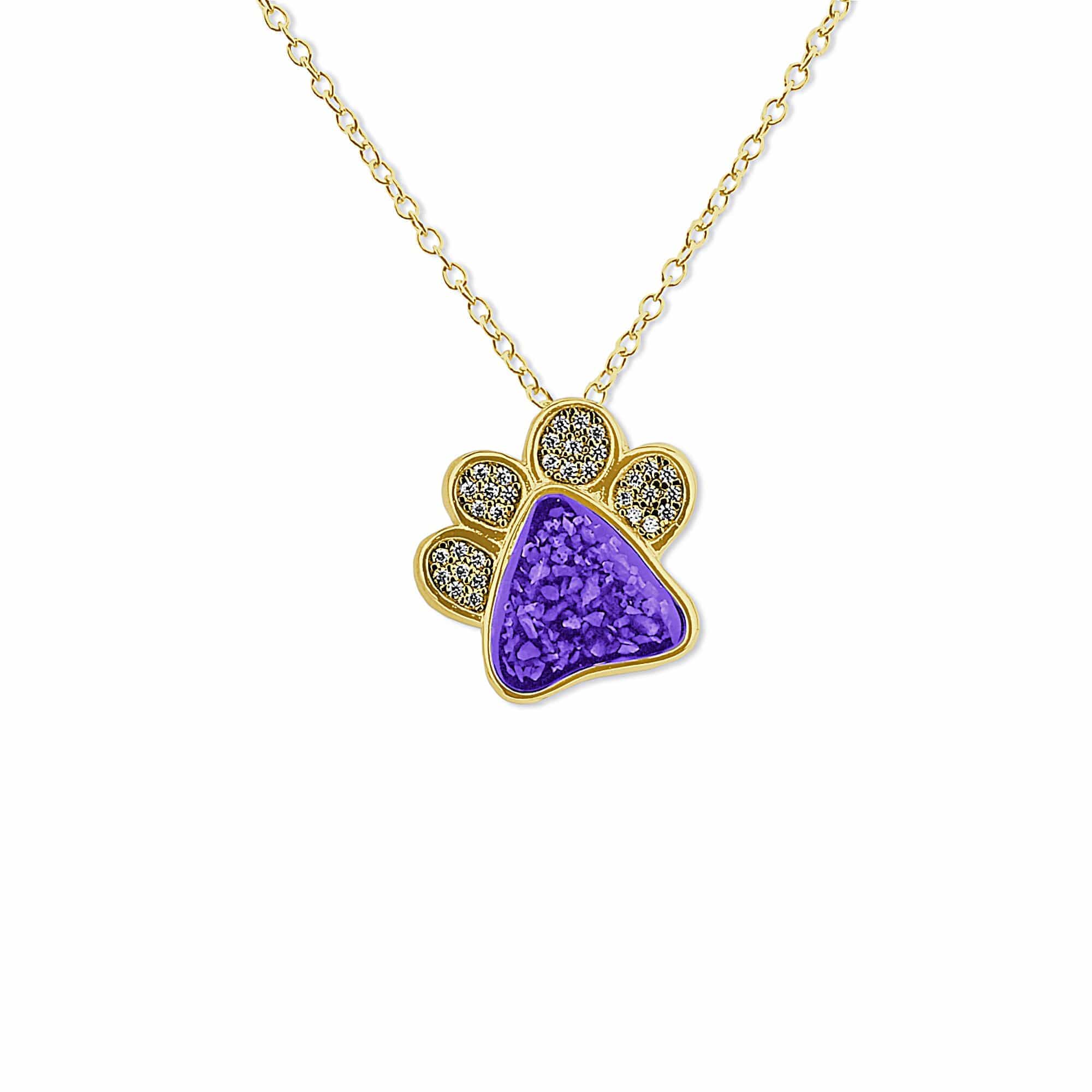 EverWith Unisex Paw Print Memorial Ashes Pendant with Fine Crystals 9k Yellow Gold Purple