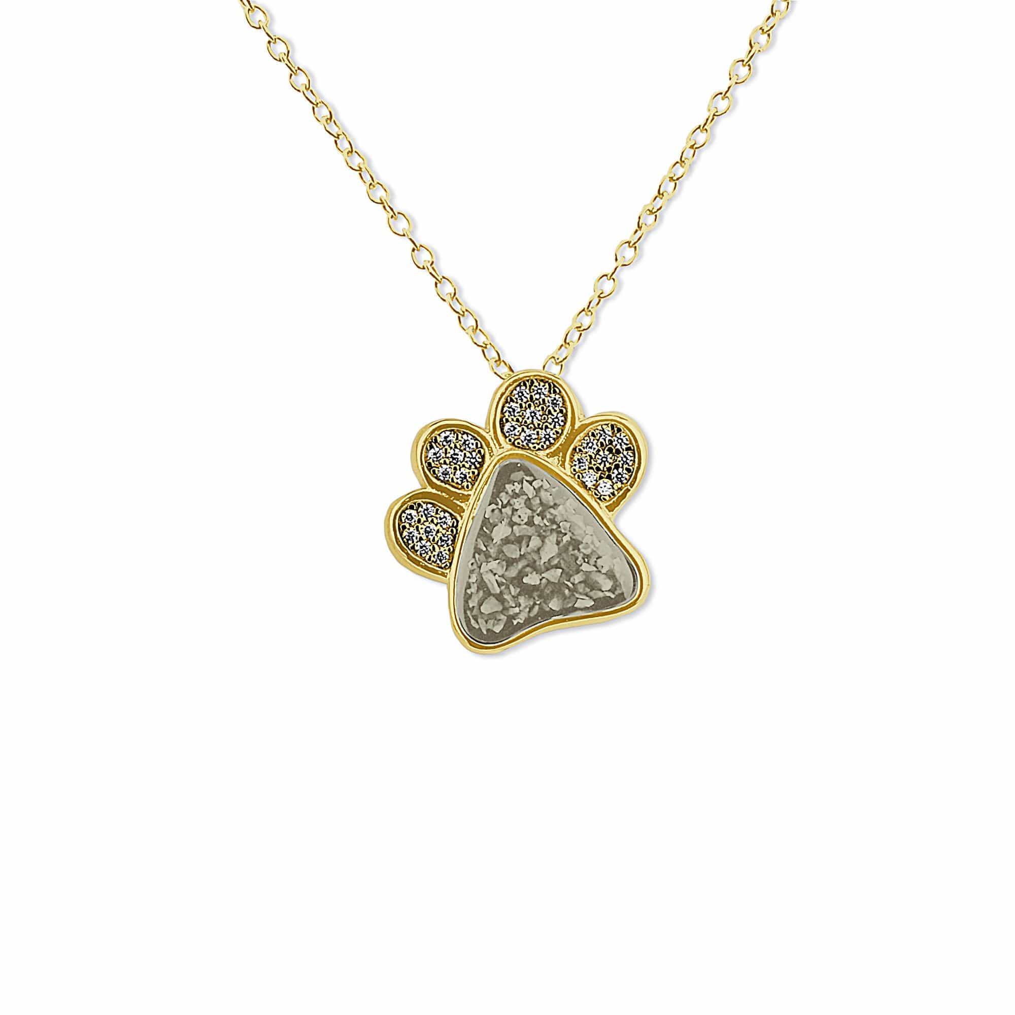 EverWith Unisex Paw Print Memorial Ashes Pendant with Fine Crystals 9k Yellow Gold Transparent