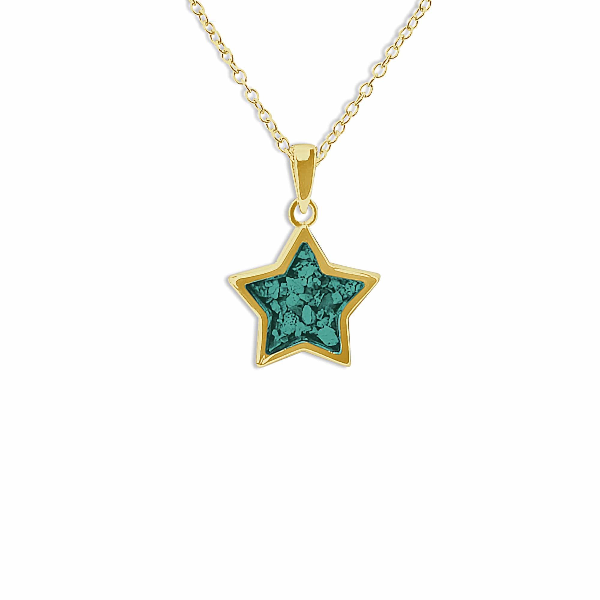 EverWith Ladies Star Memorial Ashes Pendant 9k Yellow Gold Aqua