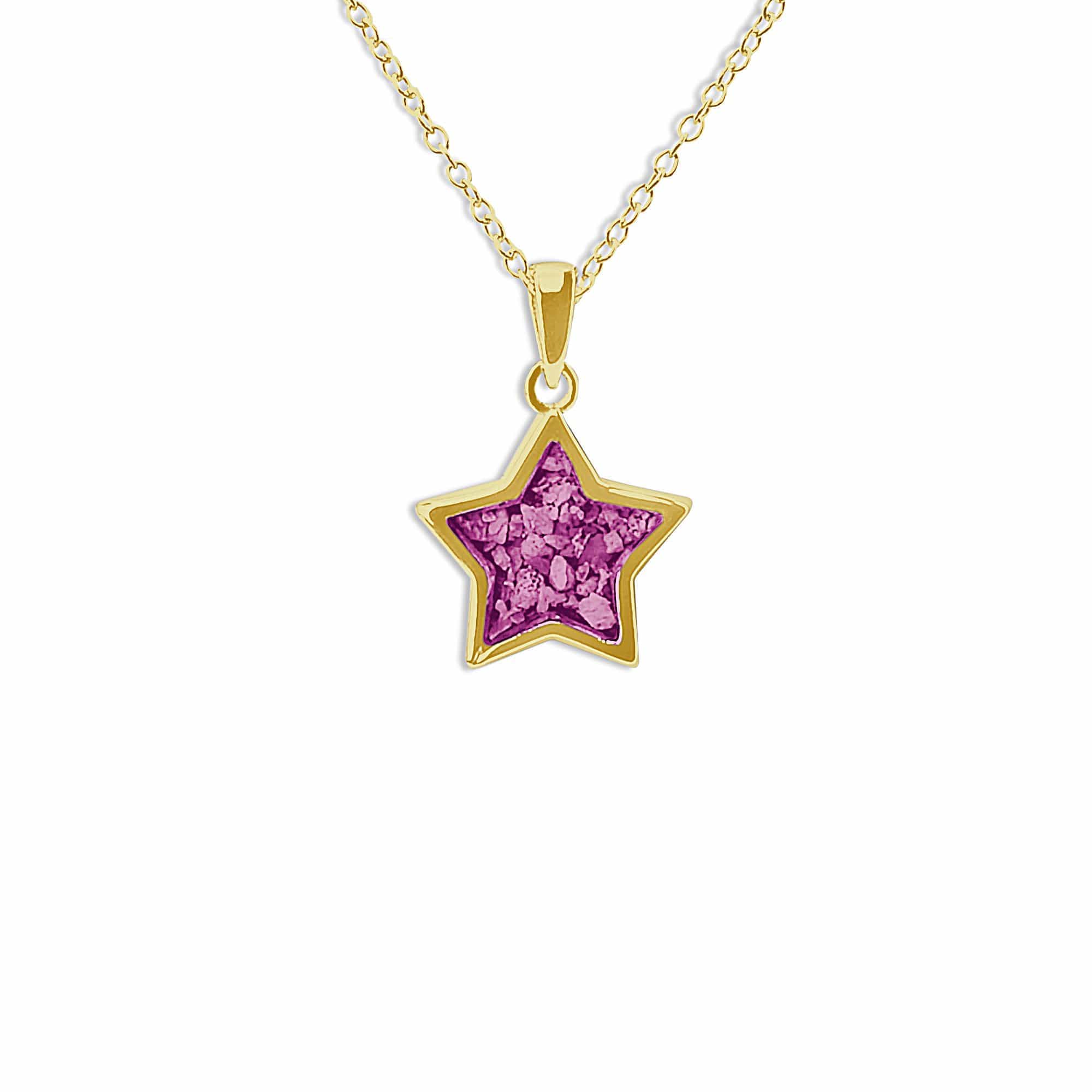 EverWith Ladies Star Memorial Ashes Pendant 9k Yellow Gold Pink