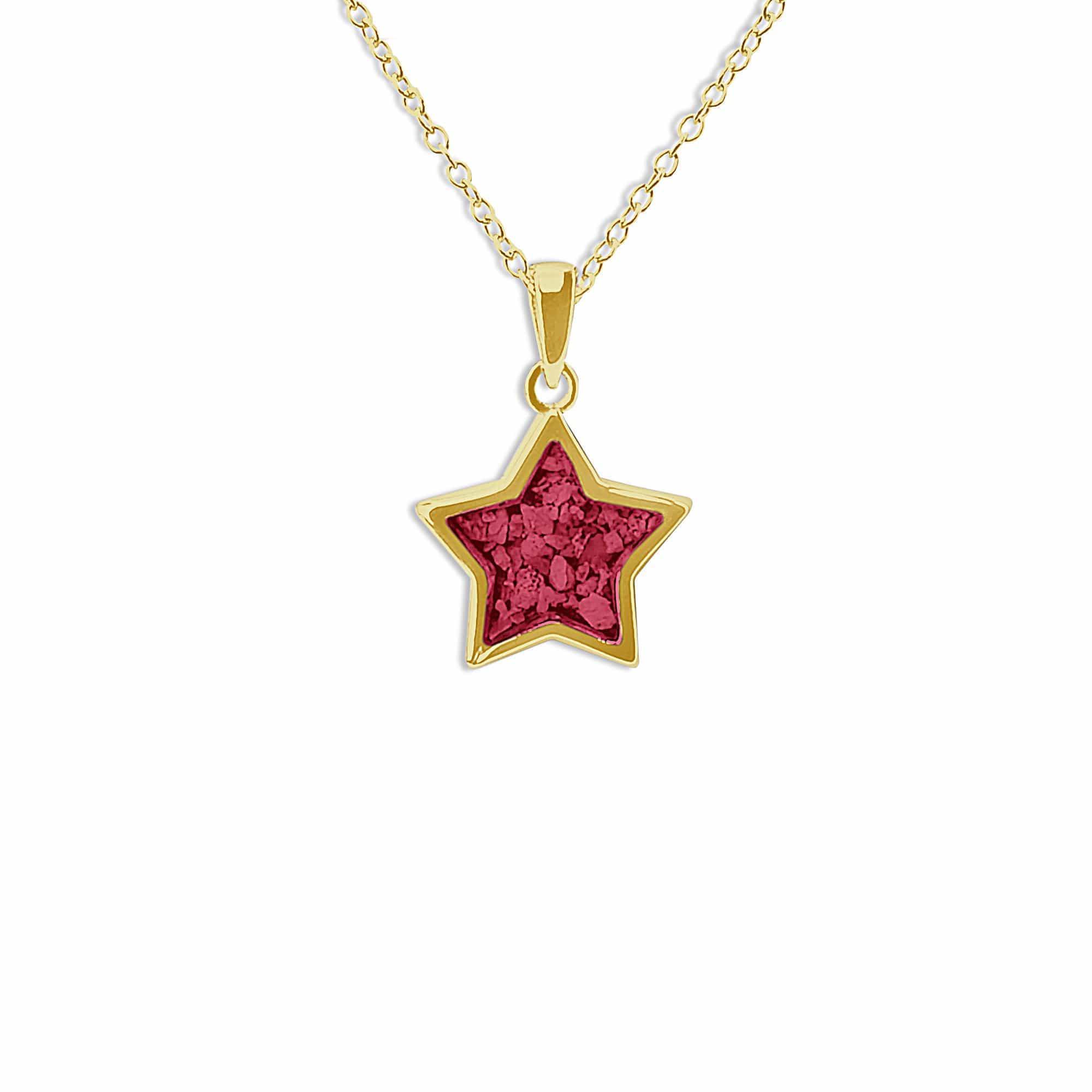 EverWith Ladies Star Memorial Ashes Pendant 9k Yellow Gold Red