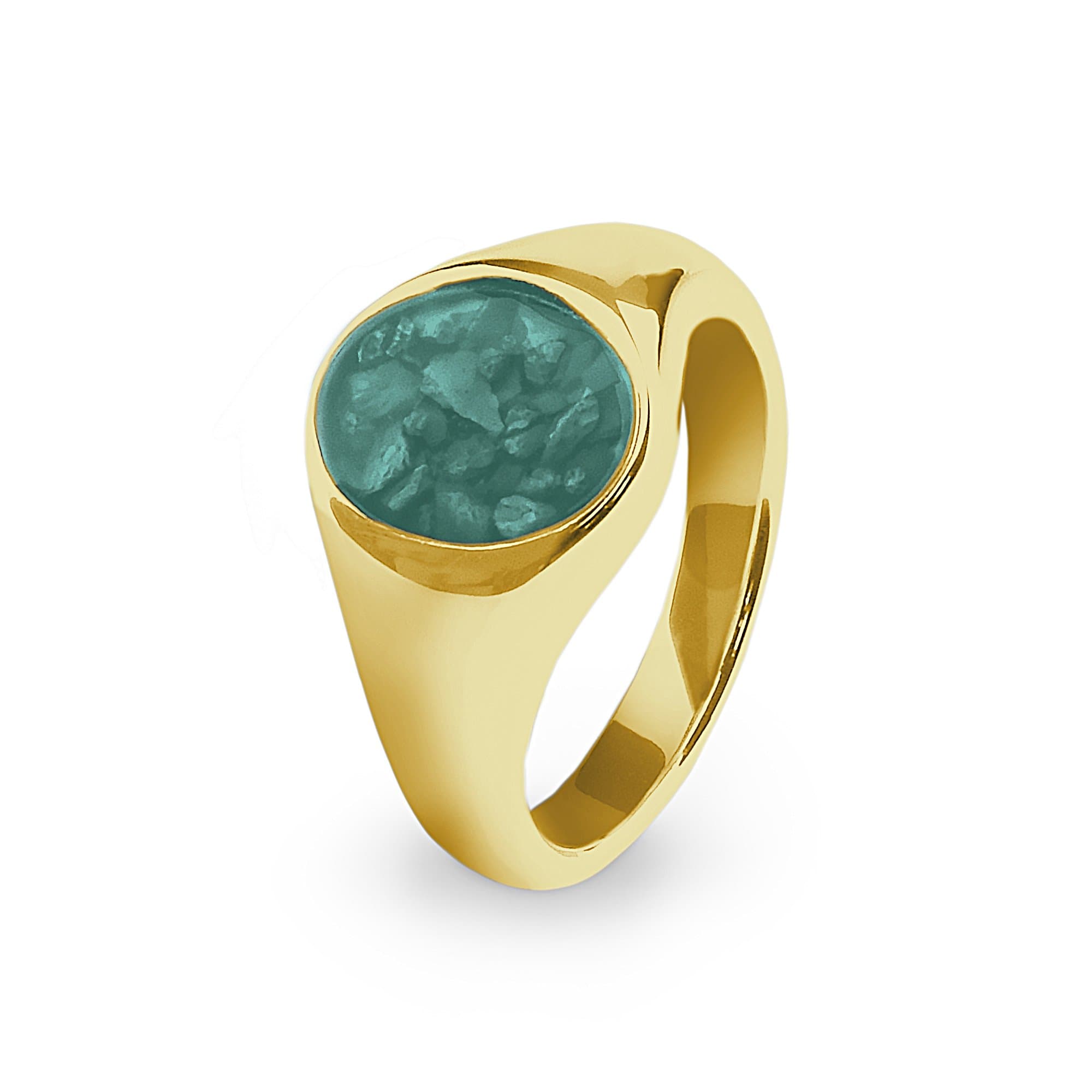 EverWith Unisex Shield Memorial Ashes Ring 9k Yellow Gold Aqua