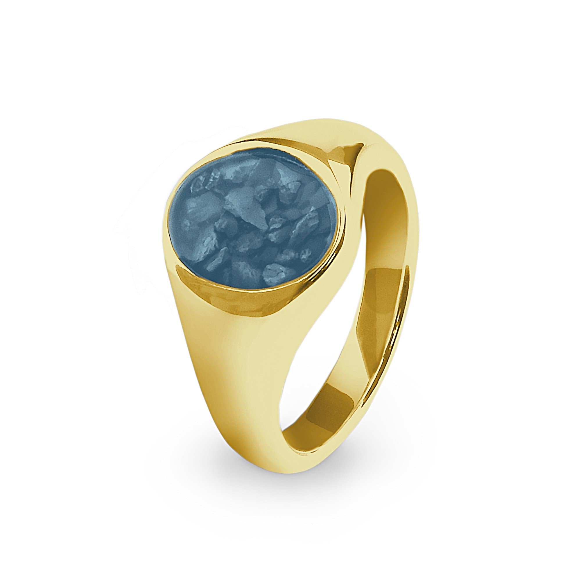 EverWith Unisex Shield Memorial Ashes Ring 9k Yellow Gold Blue